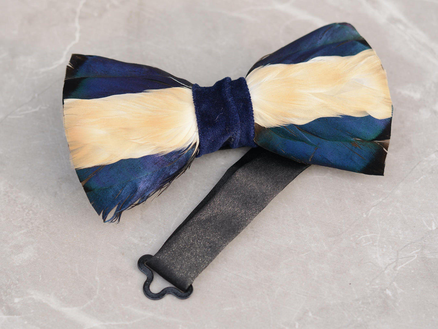 Duck Feather Bow Tie in Blue and Ivory | Polka Dot Bow Tie | Feather Neck Tie | Grooms Outfit