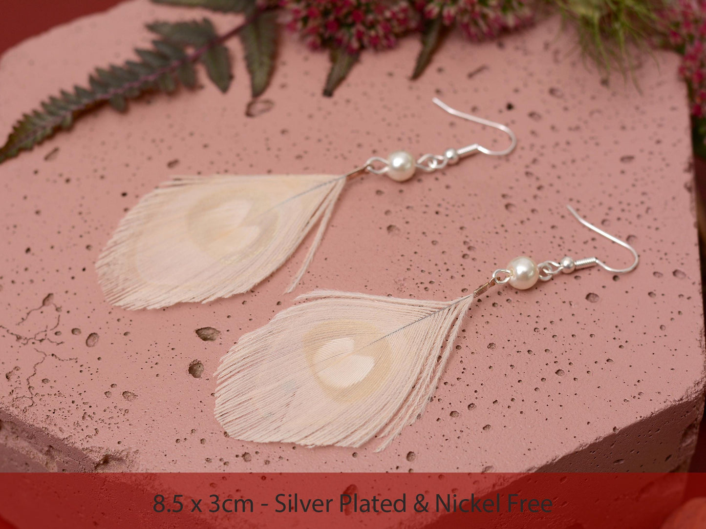 Hera - Pearl and Off- White Peacock Eye Feather Earrings