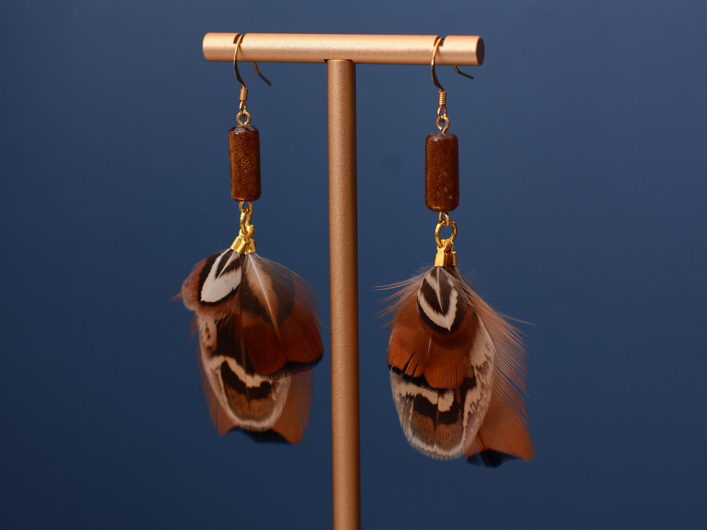 Pheasant Tassel Feather Earrings with Vintage Glass Tube Bead | Festival Earrings | Feather Jewellery | Festival Jewellery