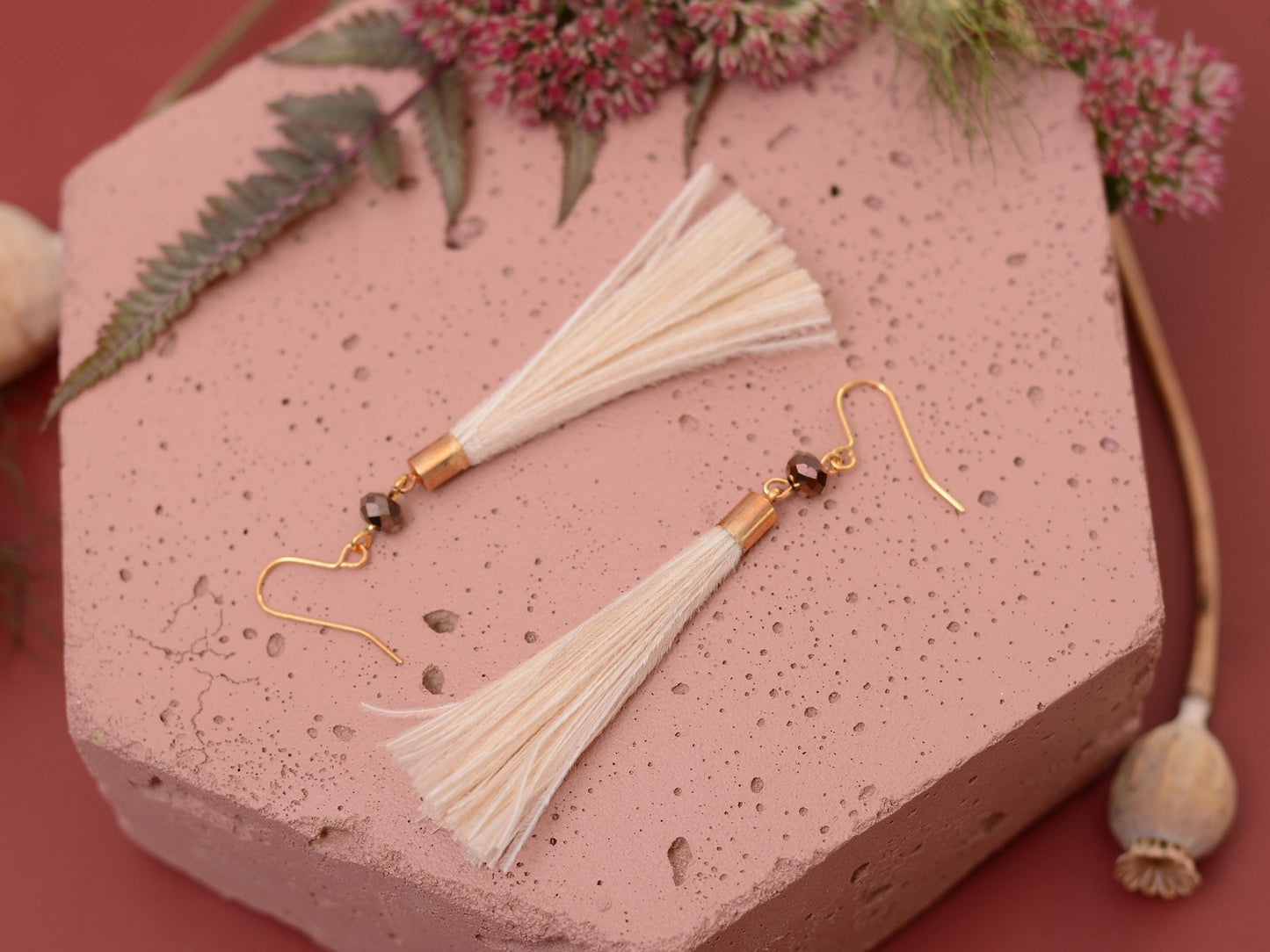 Ivory Feather Tassel Earrings | Festival Earrings | Feather Jewellery | Festival Jewellery | Bohemian | Long Earrings