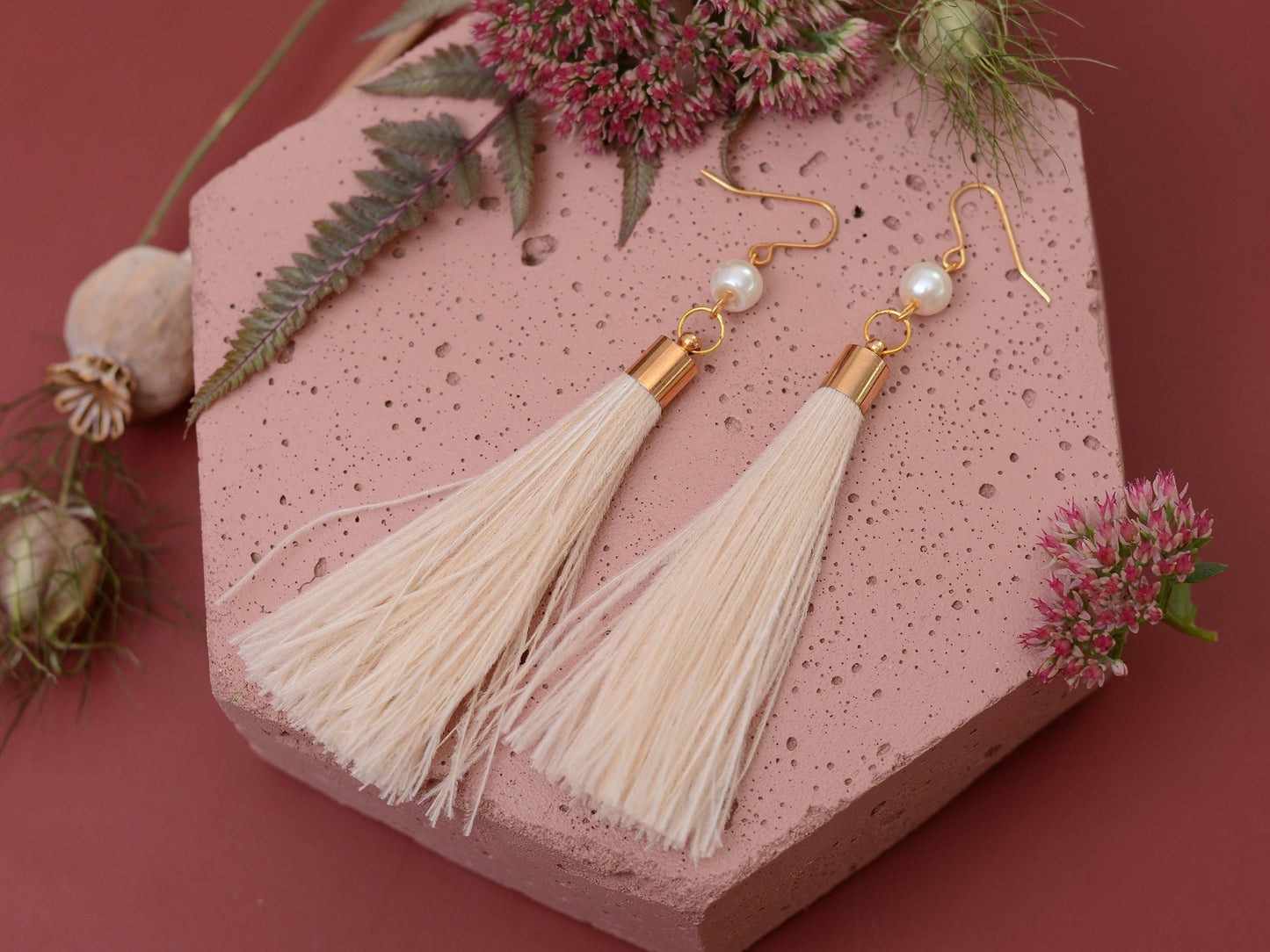 Ivory Feather Tassel Earrings | Festival Earrings | Feather Jewellery | Festival Jewellery | Bohemian | Long Earrings