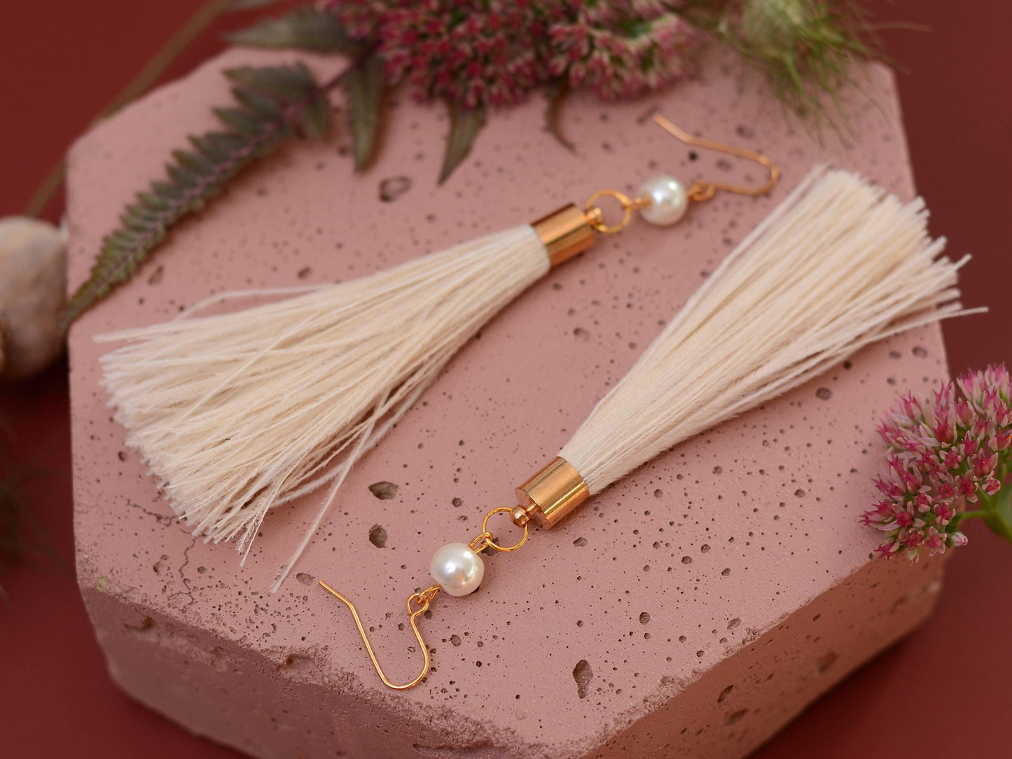 Ivory Feather Tassel Earrings | Festival Earrings | Feather Jewellery | Festival Jewellery | Bohemian | Long Earrings