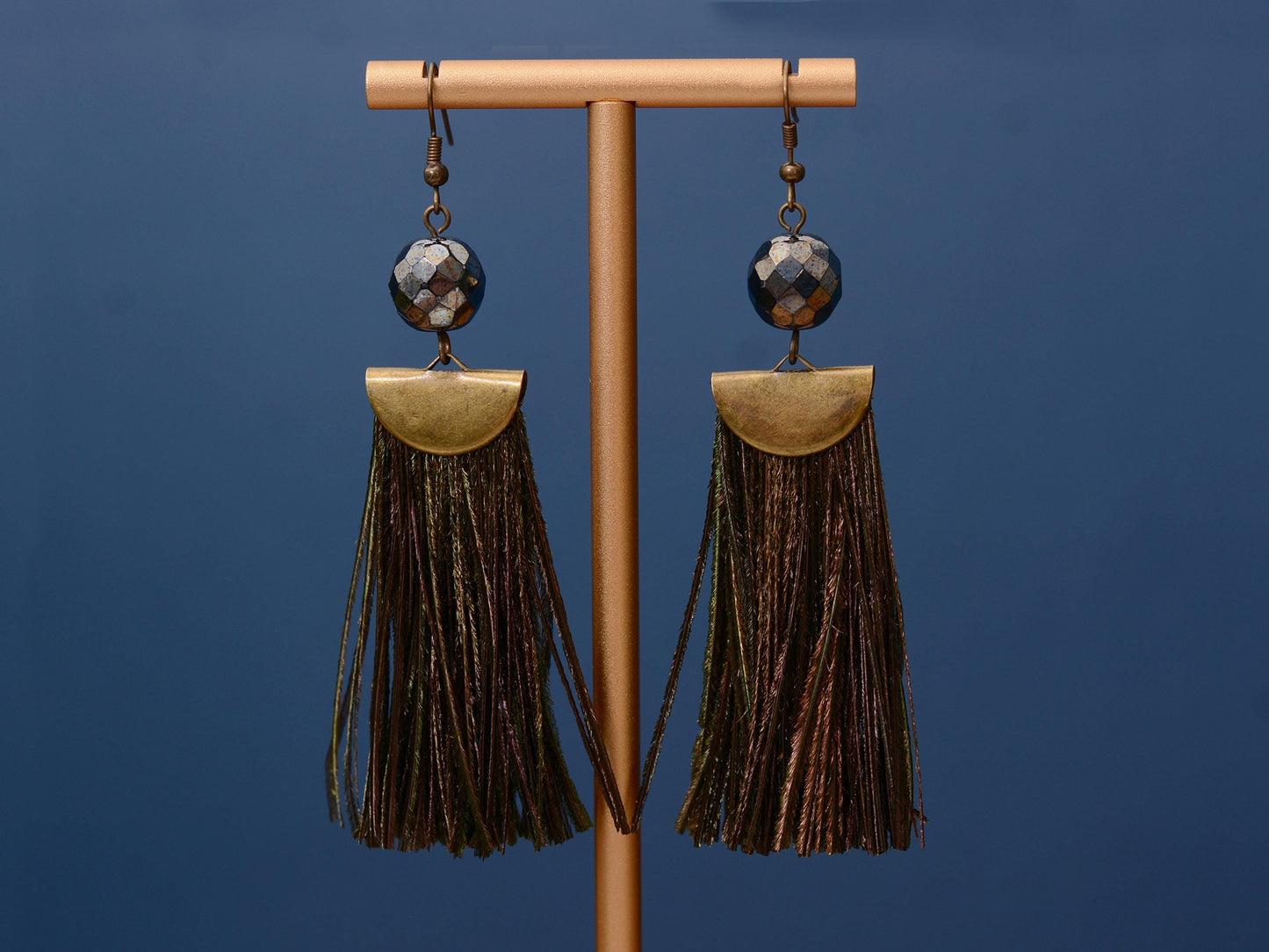 Shimmering Peacock Feather Tassel Earrings | Festival Earrings | Feather Jewellery | Long Earrings
