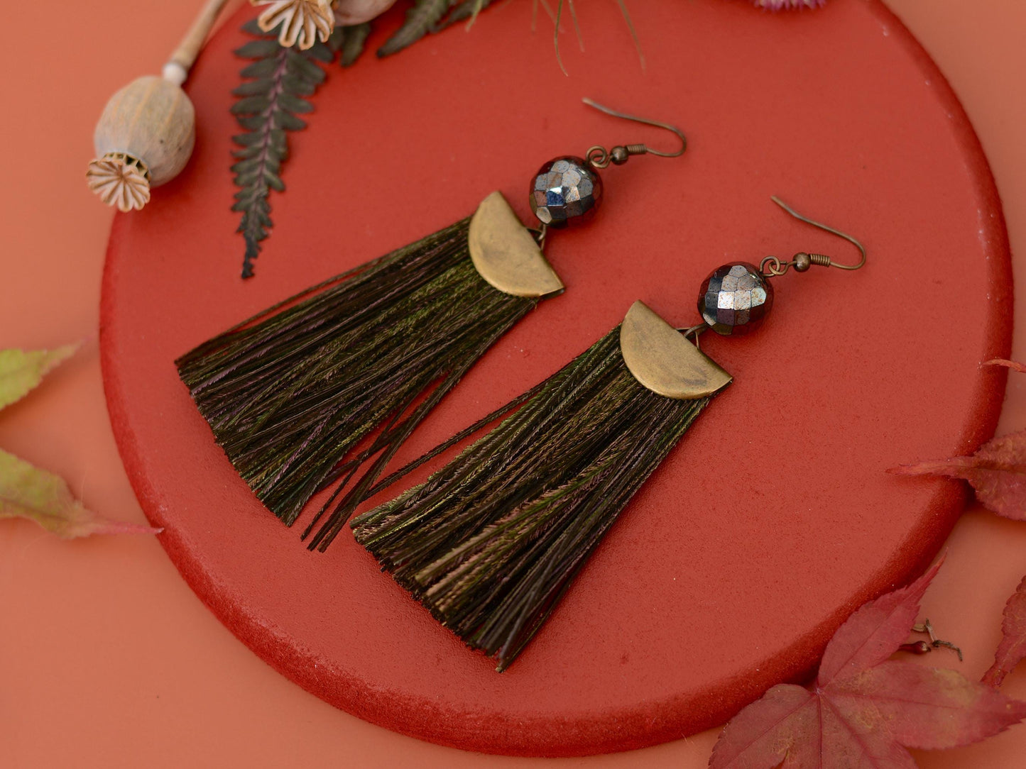Shimmering Peacock Feather Tassel Earrings | Festival Earrings | Feather Jewellery | Long Earrings