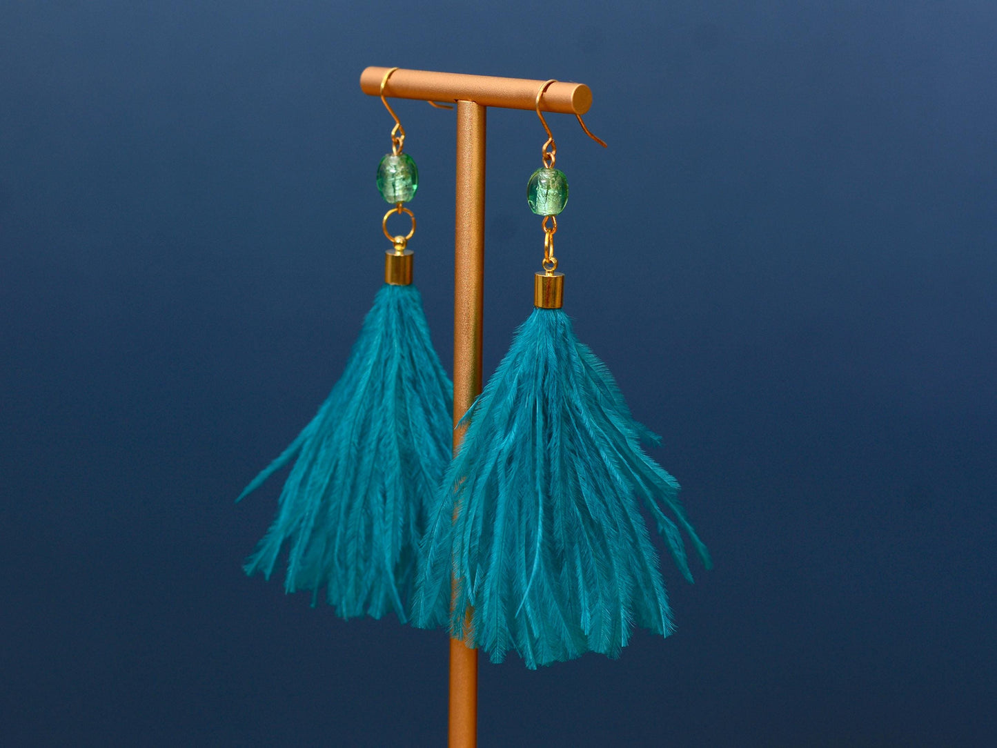 Long Turquoise Ostrich Feather Tassel Earrings | Festival Earrings | Feather Jewellery | Festival Jewellery | Long Earrings