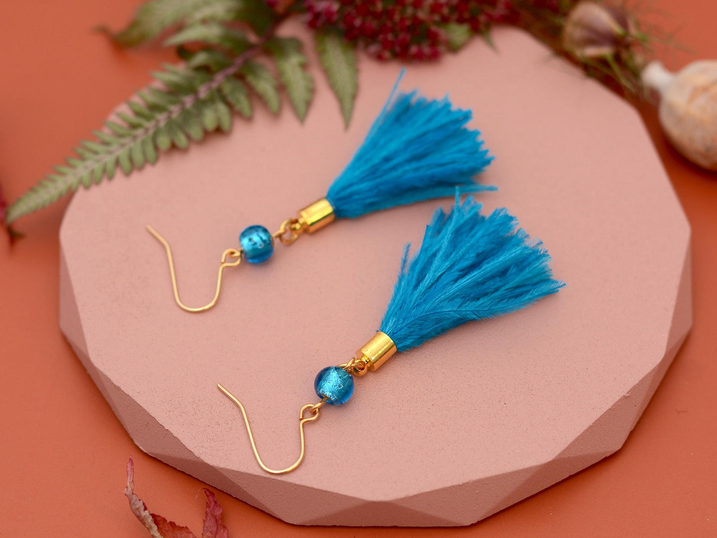 Bright Ocean Blue Feather Tassel Earrings | Festival Earrings | Feather Jewellery | Festival Jewellery