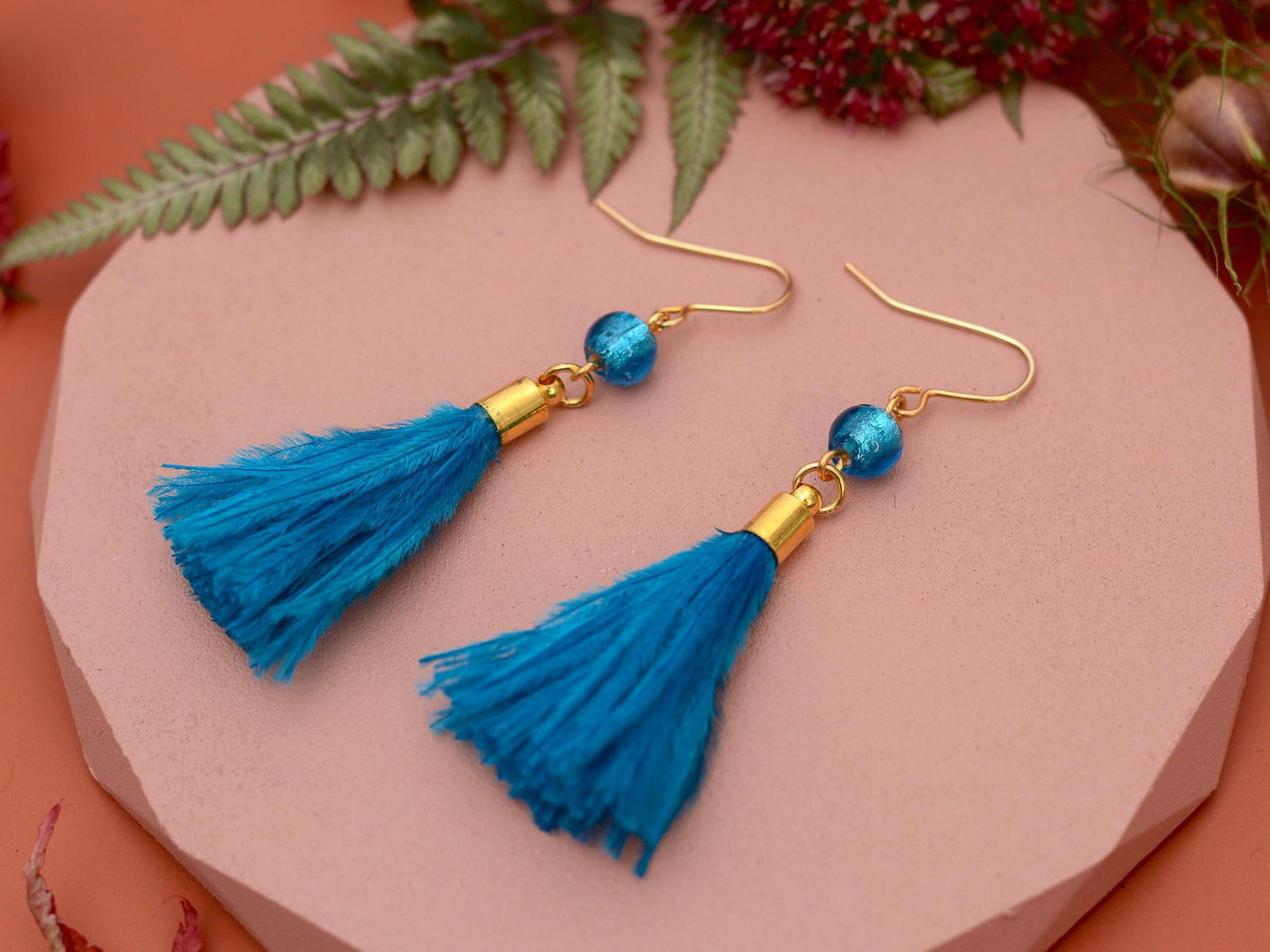 Bright Ocean Blue Feather Tassel Earrings | Festival Earrings | Feather Jewellery | Festival Jewellery