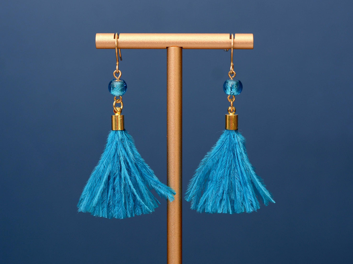 Bright Ocean Blue Feather Tassel Earrings | Festival Earrings | Feather Jewellery | Festival Jewellery
