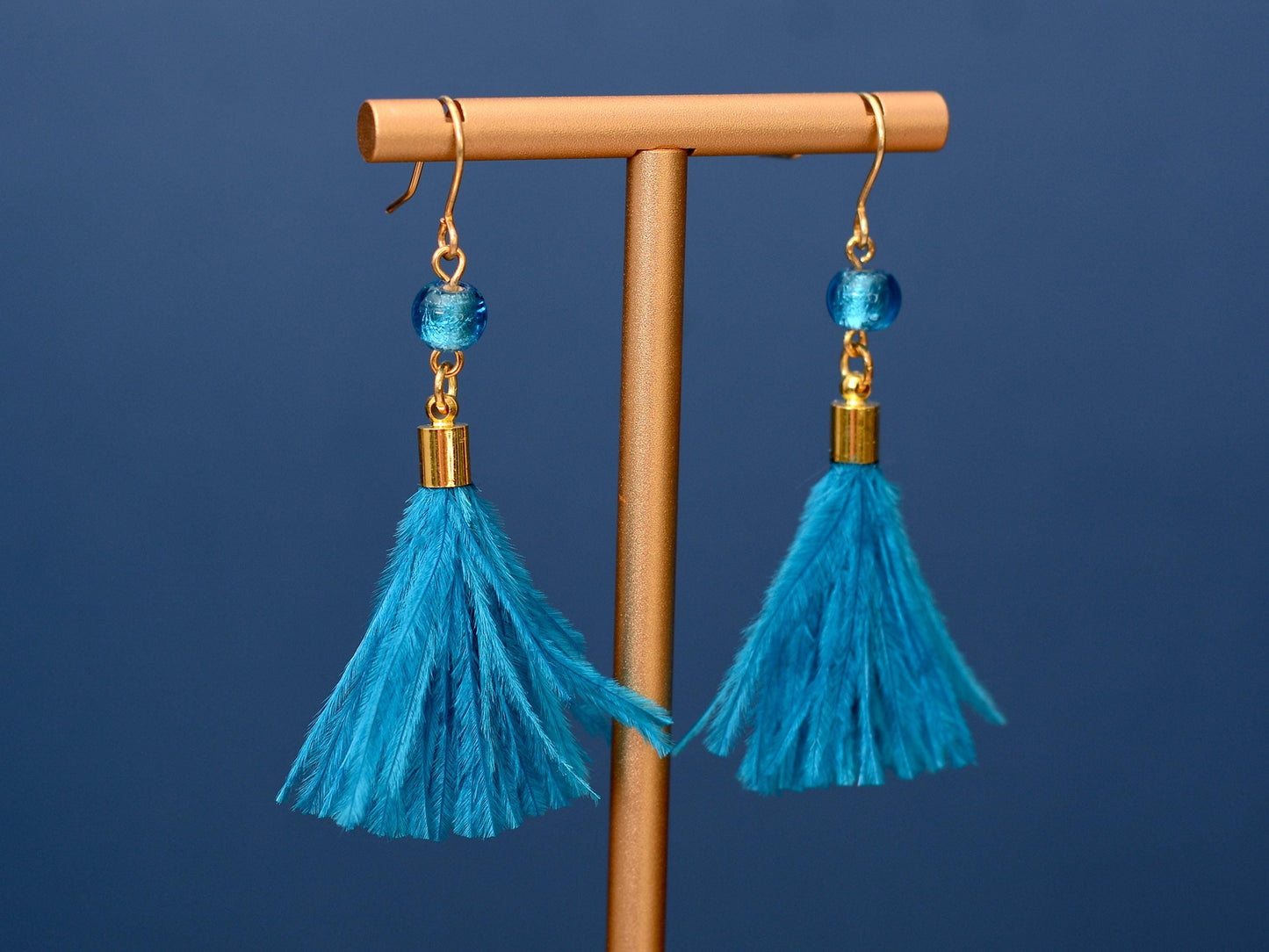 Bright Ocean Blue Feather Tassel Earrings | Festival Earrings | Feather Jewellery | Festival Jewellery