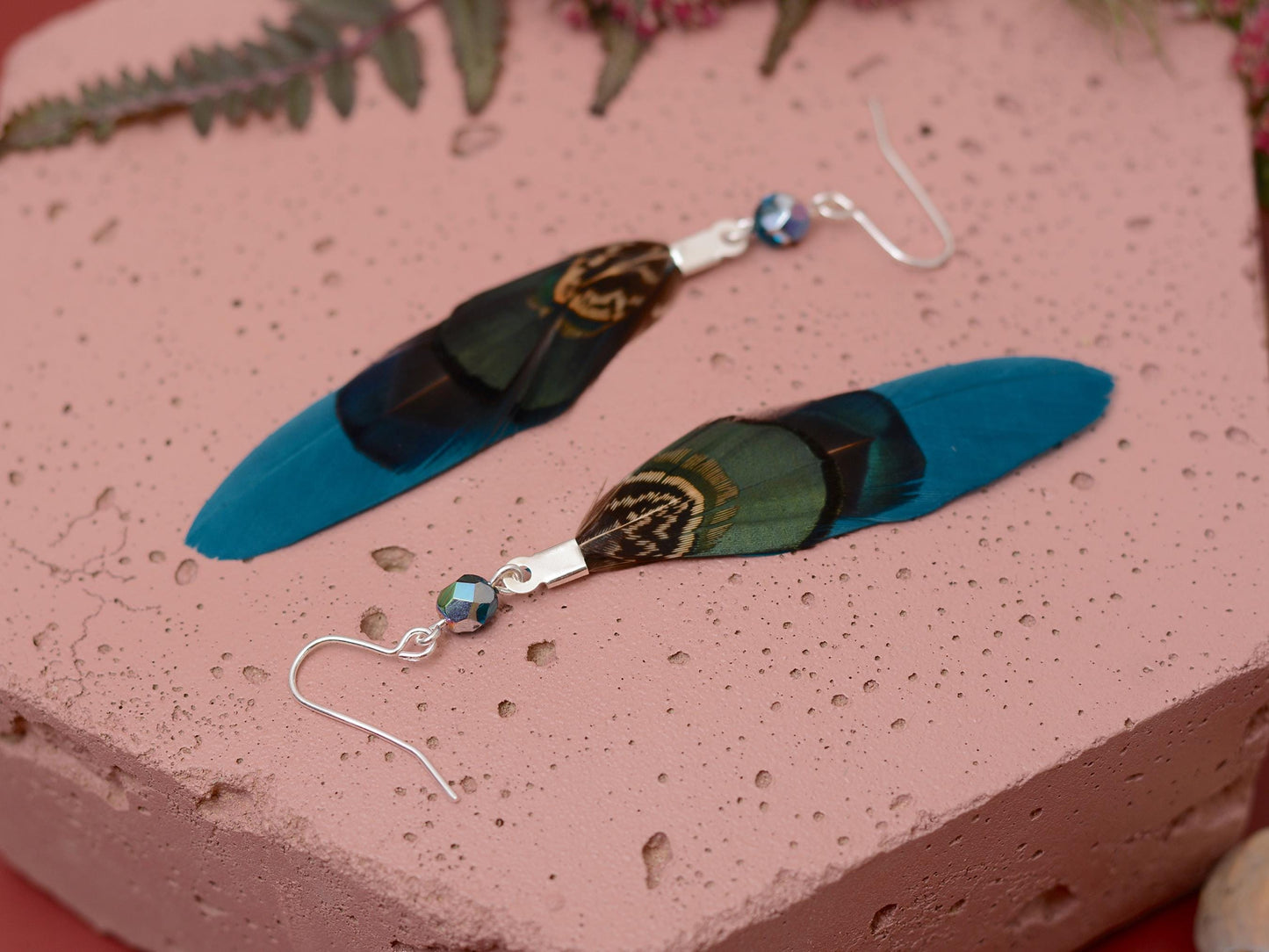 Teal, Blue and Green Pheasant Feather Earrings | Festival Earrings | Feather Jewellery | Festival Jewellery | Drop Earrings