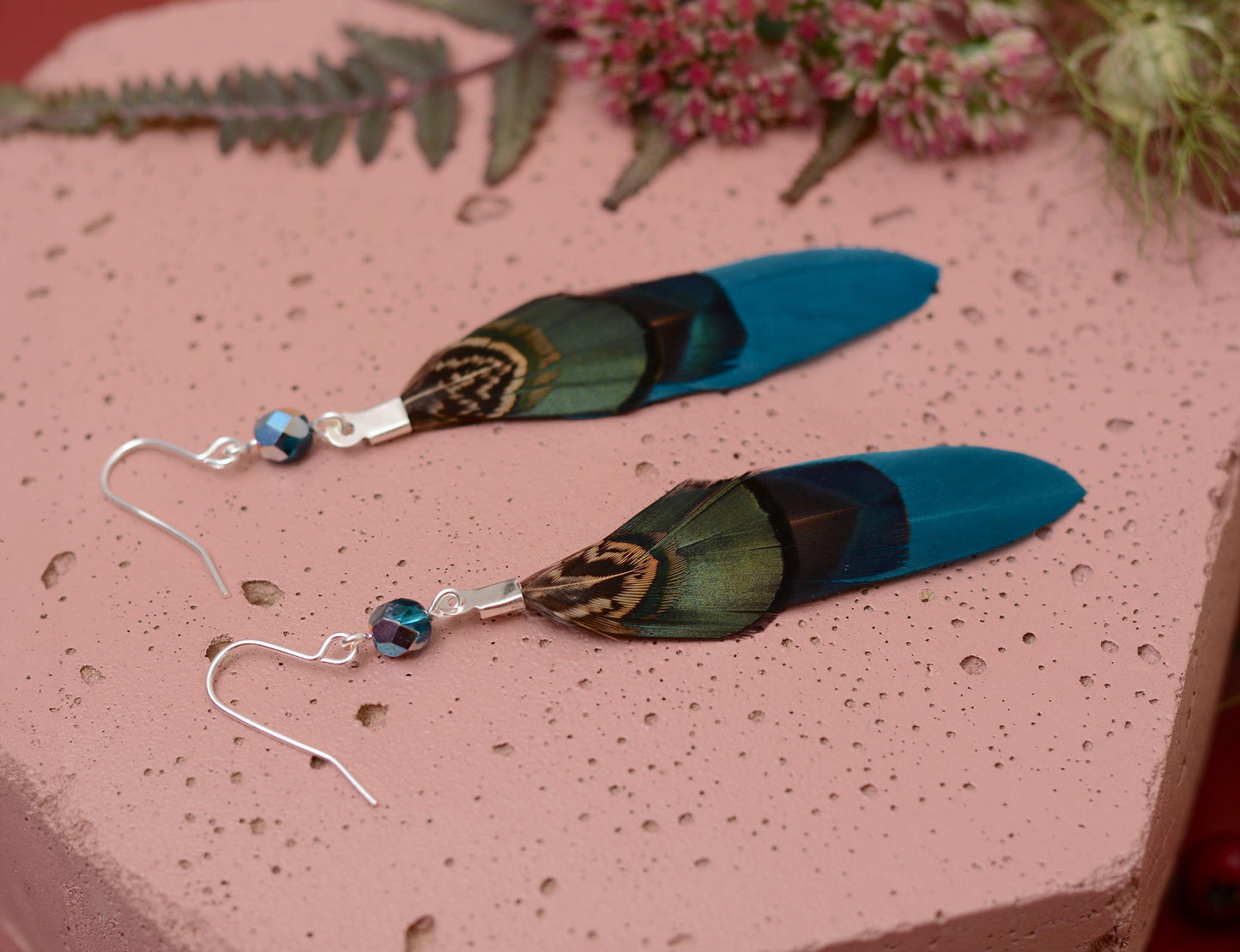 Teal, Blue and Green Pheasant Feather Earrings | Festival Earrings | Feather Jewellery | Festival Jewellery | Drop Earrings