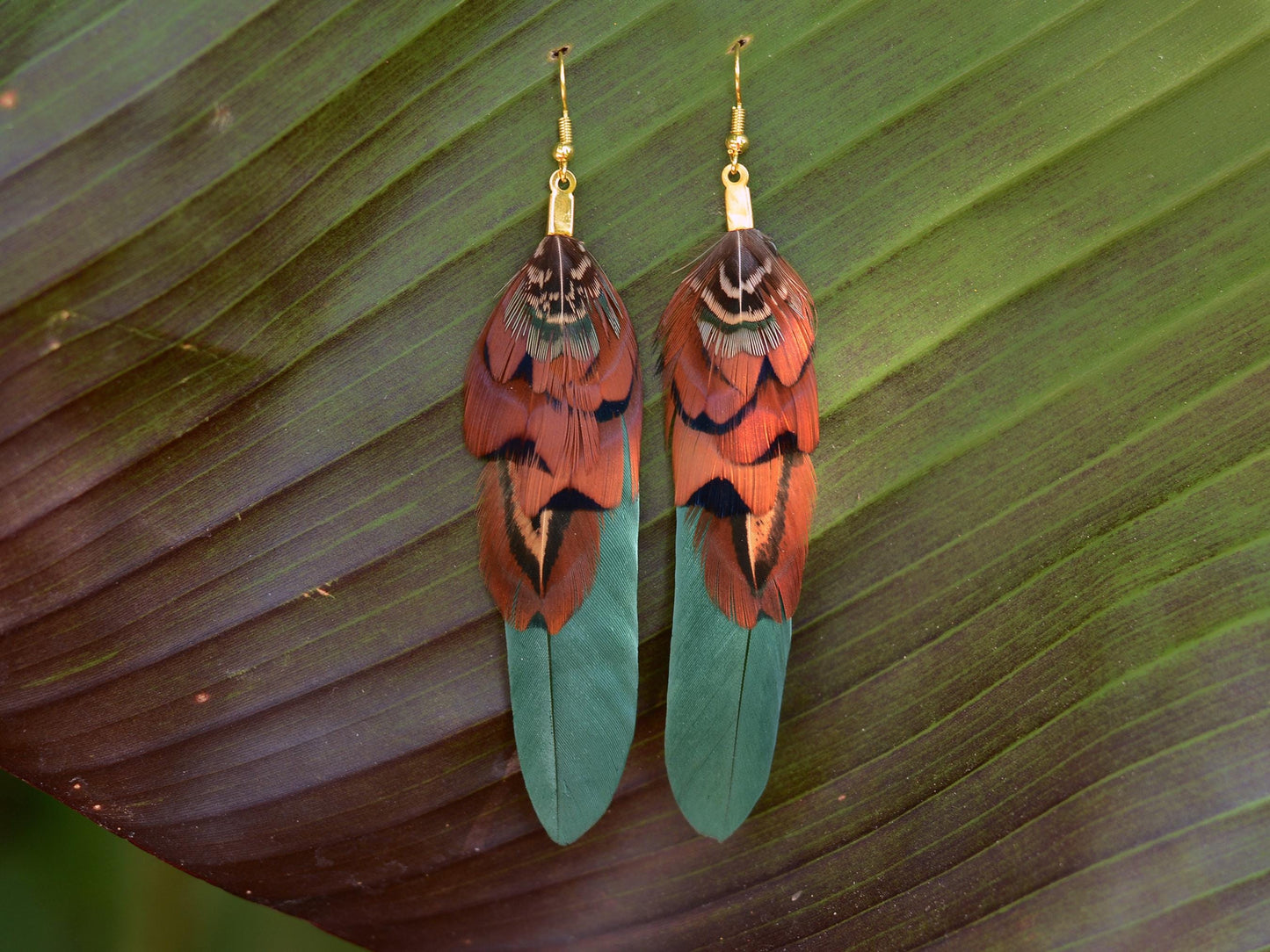 Green and Copper Feather Earrings | Pheasant Feather Earrings | Festival Earrings | Feather Jewellery | Festival Jewellery | Drop Earrings