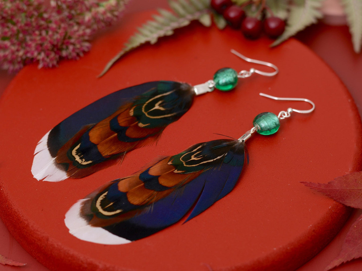 Blue and Turquoise Duck and Pheasant Feather Earrings | Pheasant Feather Earrings | Festival Earrings | Feather Jewellery | Drop Earrings