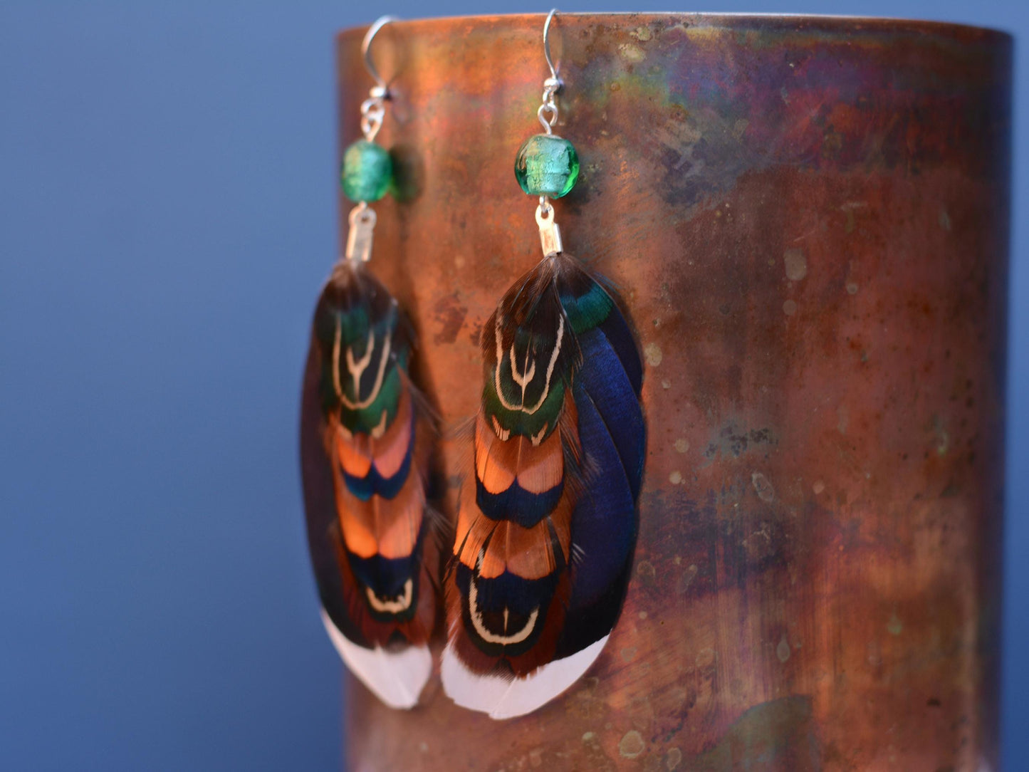 Blue and Turquoise Duck and Pheasant Feather Earrings | Pheasant Feather Earrings | Festival Earrings | Feather Jewellery | Drop Earrings