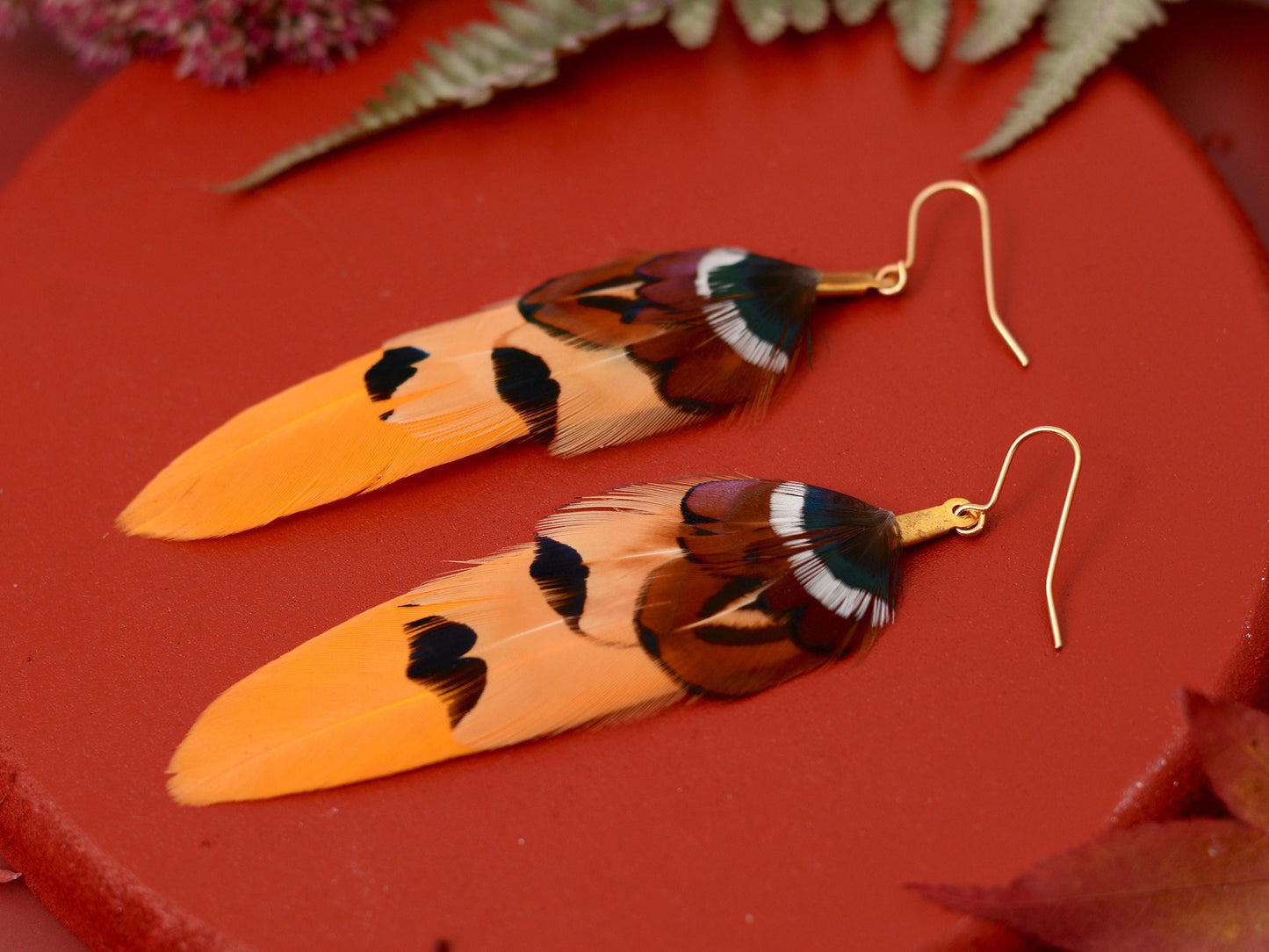 Mustard Yellow and Copper Pheasant Feather Earrings | Yellow Earrings | Festival Earrings | Feather Jewellery | Festival Jewellery