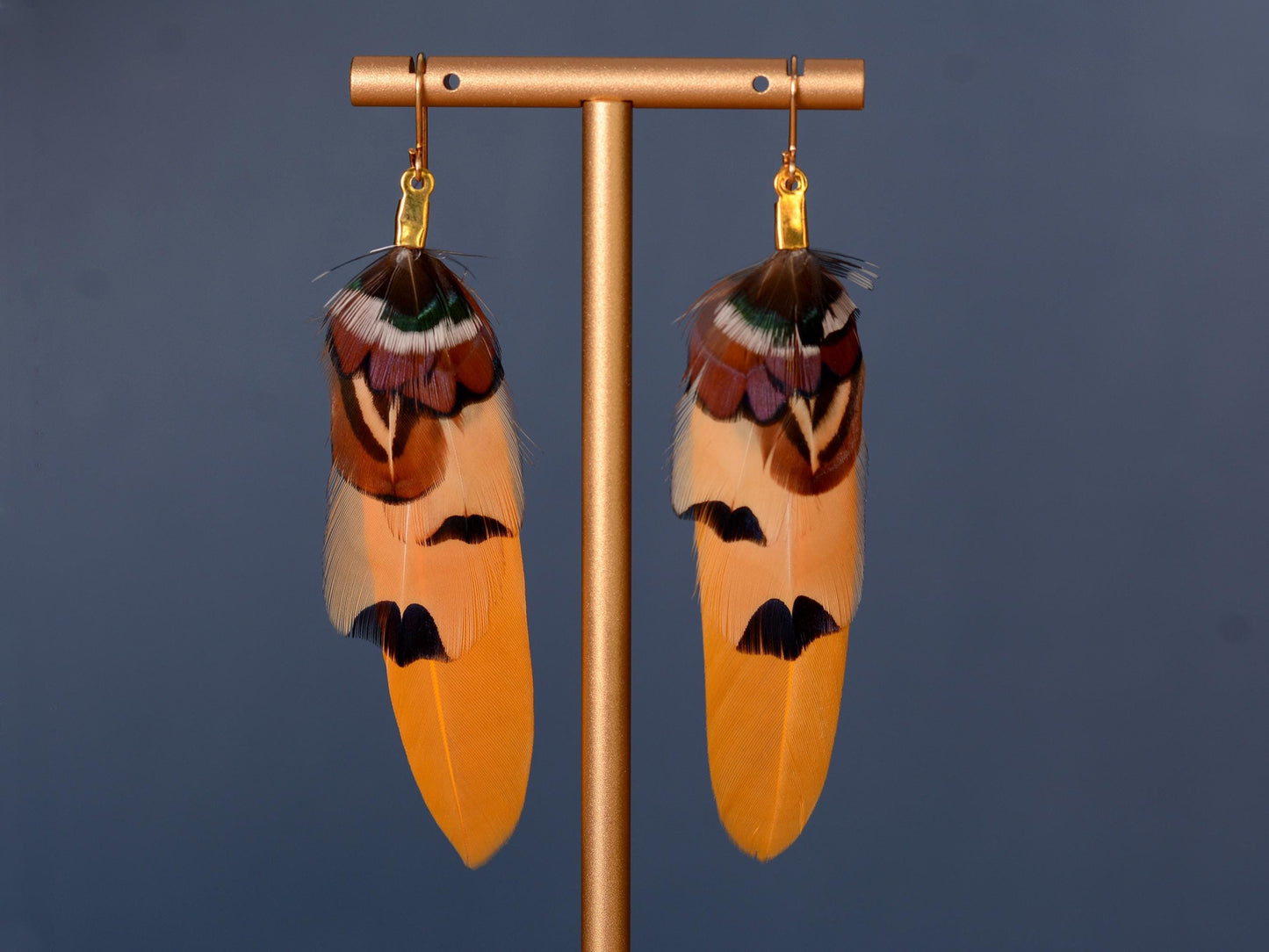 Mustard Yellow and Copper Pheasant Feather Earrings | Yellow Earrings | Festival Earrings | Feather Jewellery | Festival Jewellery