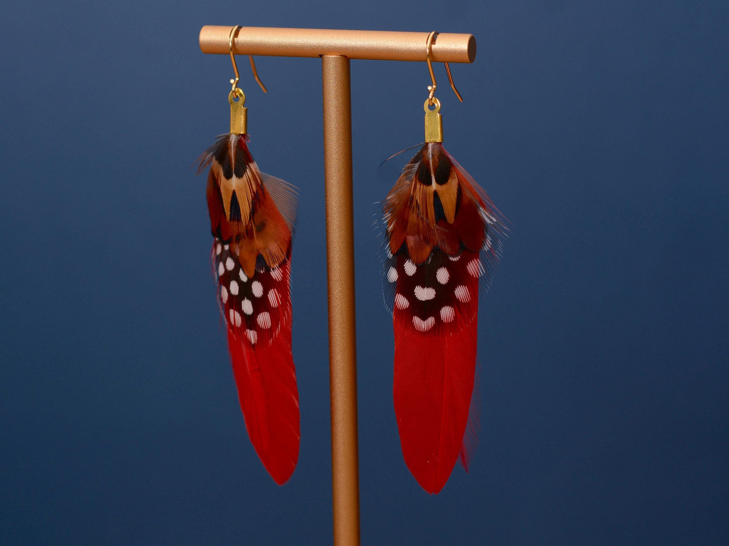 Red Pheasant Feather Earrings | Festival Earrings | Feather Jewellery | Festival Jewellery | Drop Earrings