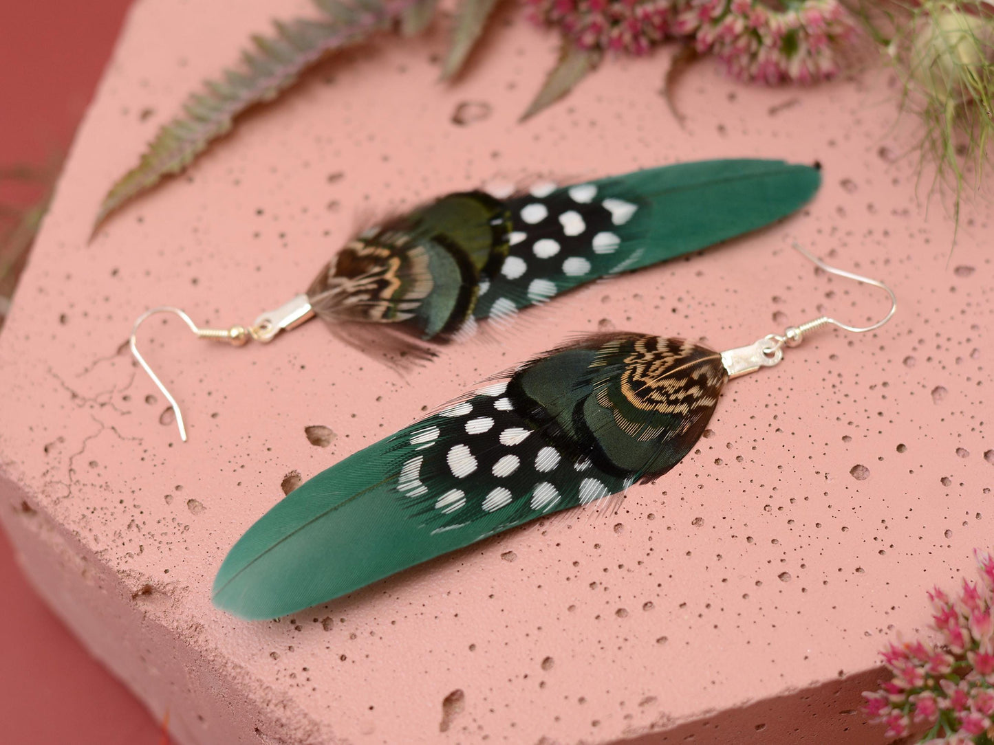Green Feather Earrings | Pheasant Feather Earrings | Festival Earrings | Feather Jewellery | Festival Jewellery | Drop Earrings