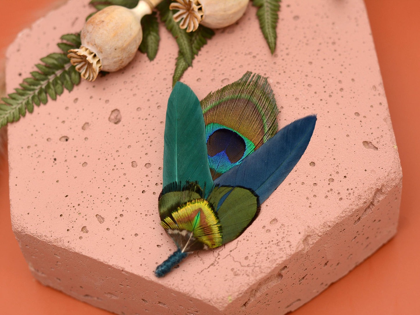 Teal, Green and Navy Peacock Feather Boutonniere | Peacock Feather Hat Pin / Brooch | Wedding Corsage