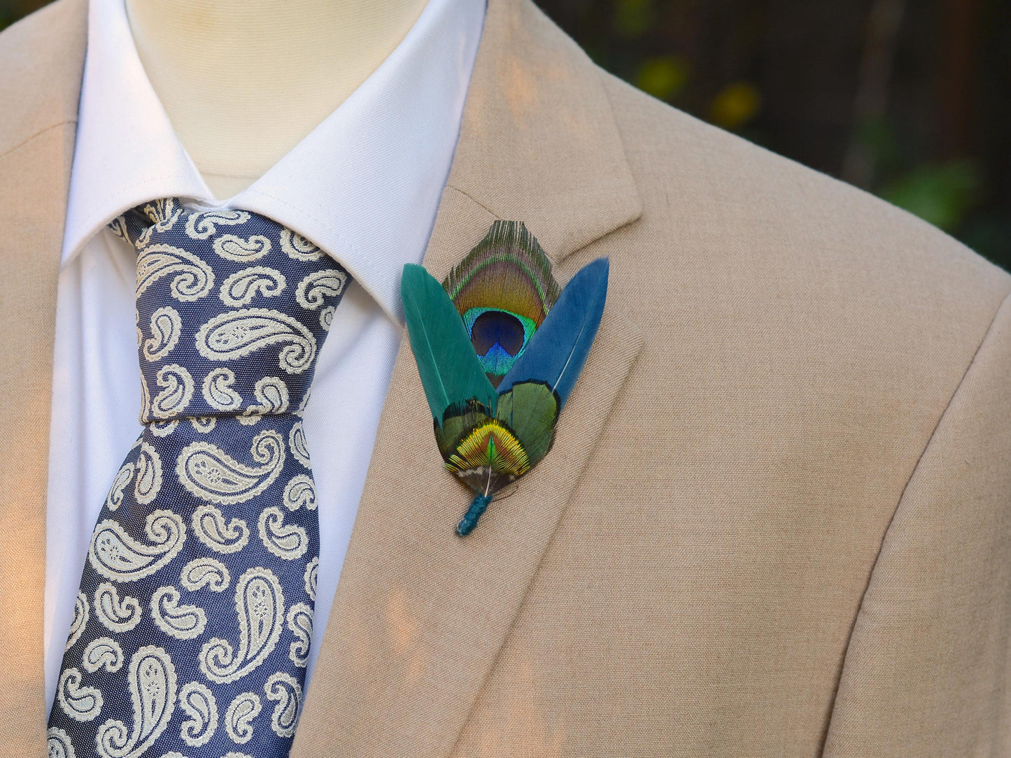Teal, Green and Navy Peacock Feather Boutonniere | Peacock Feather Hat Pin / Brooch | Wedding Corsage
