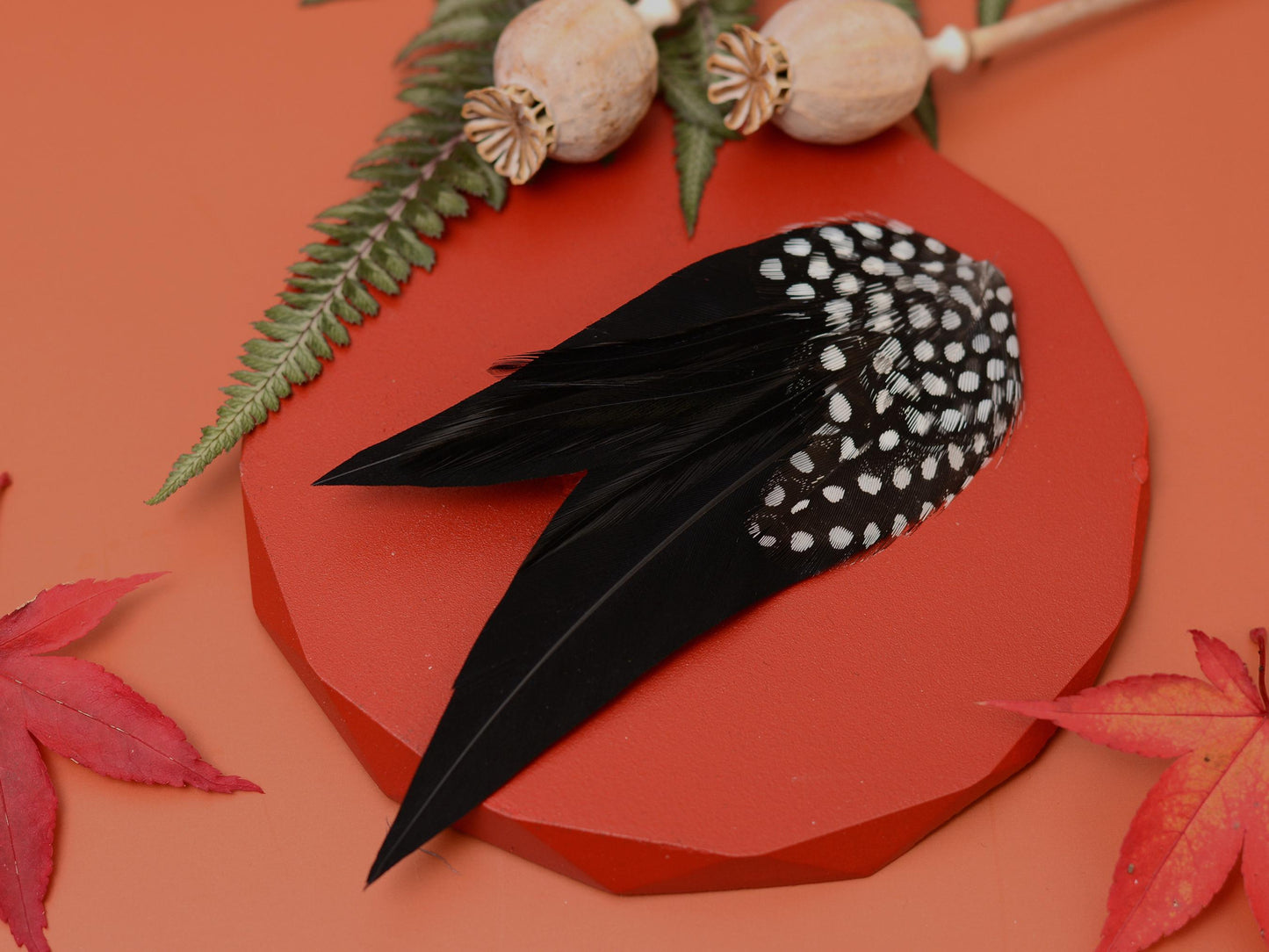 Black Monochrome Feather Lapel Pin with Spotted Guinea Fowl Feathers | Feather Boutonniere | Feather Brooch | Feather Hat Pin