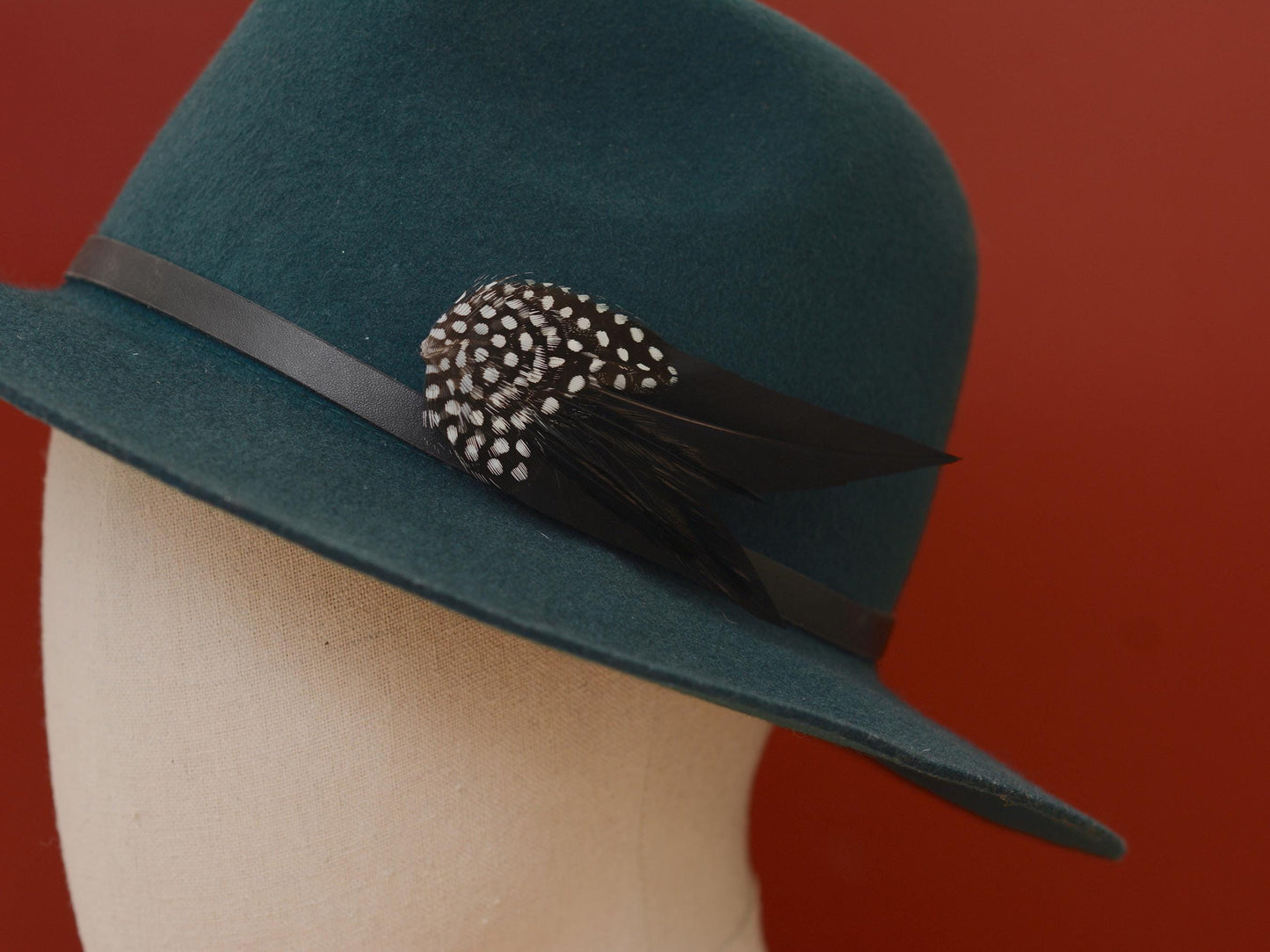 Black Monochrome Feather Lapel Pin with Spotted Guinea Fowl Feathers | Feather Boutonniere | Feather Brooch | Feather Hat Pin