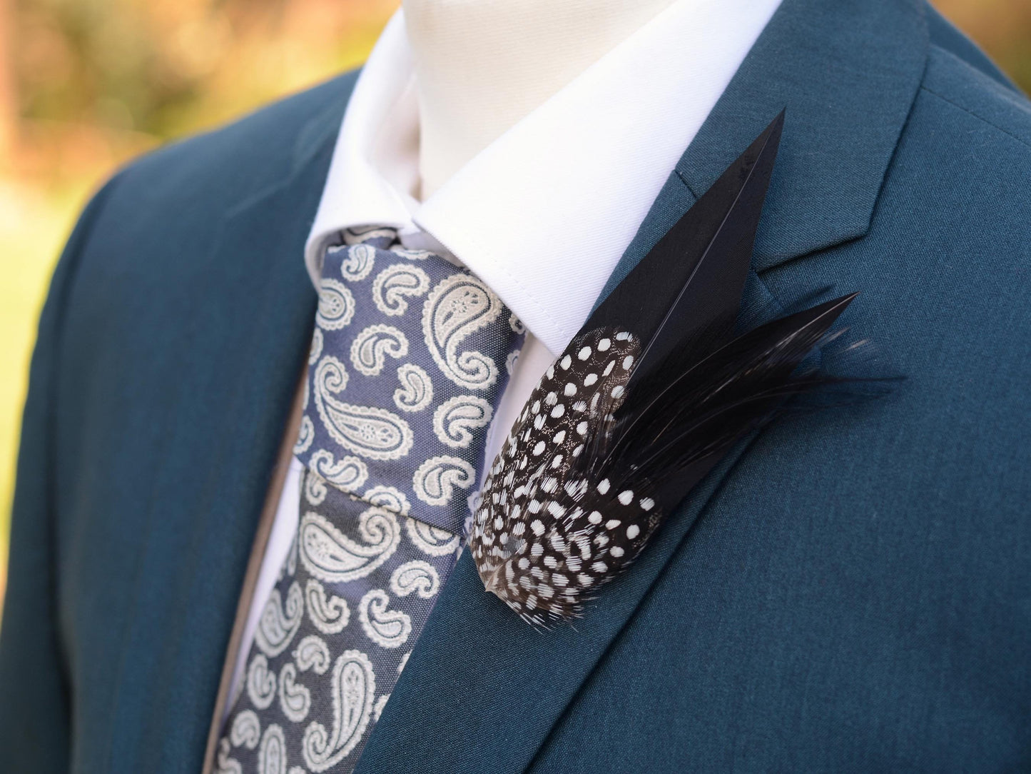 Black Monochrome Feather Lapel Pin with Spotted Guinea Fowl Feathers | Feather Boutonniere | Feather Brooch | Feather Hat Pin