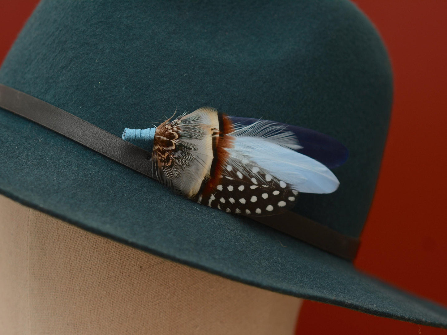 Navy and Pastel Blue Feather Pin | Feather Boutonniere / Hat Pin | Duck Feather Brooch