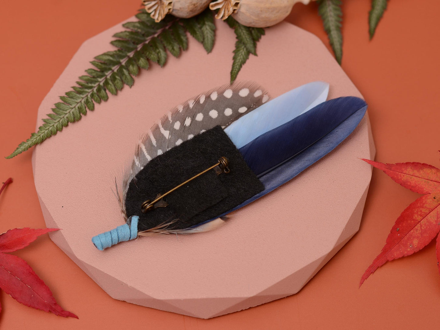 Navy and Pastel Blue Feather Pin | Feather Boutonniere / Hat Pin | Duck Feather Brooch