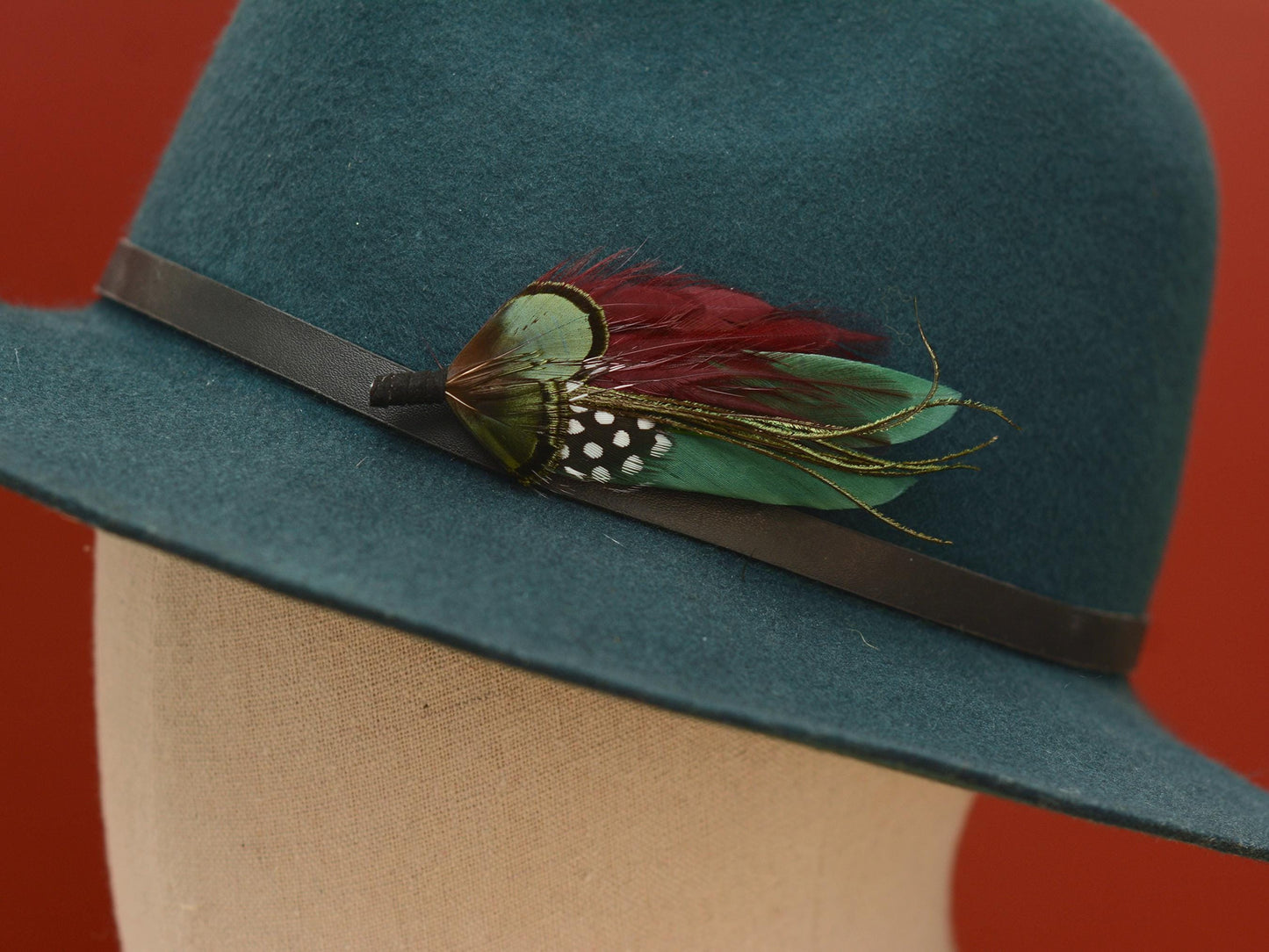 Shades of Green and Plum Feather Lapel Pin | Duck Feather Boutonniere | Pheasant Feather Brooch | Feather Hat Pin