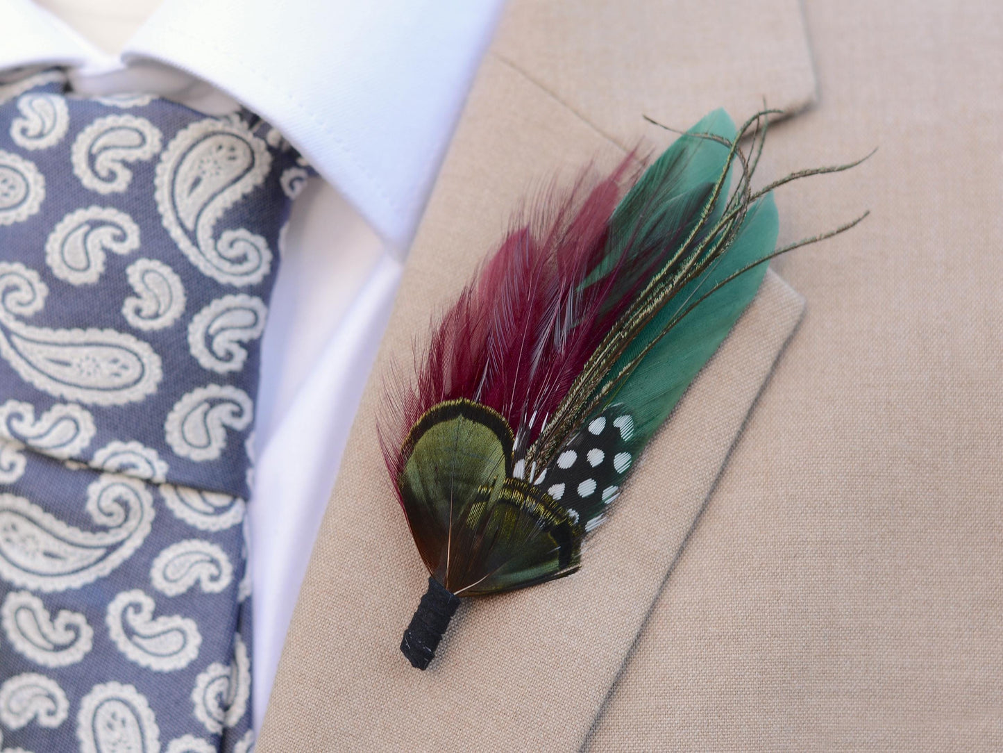 Shades of Green and Plum Feather Lapel Pin | Duck Feather Boutonniere | Pheasant Feather Brooch | Feather Hat Pin