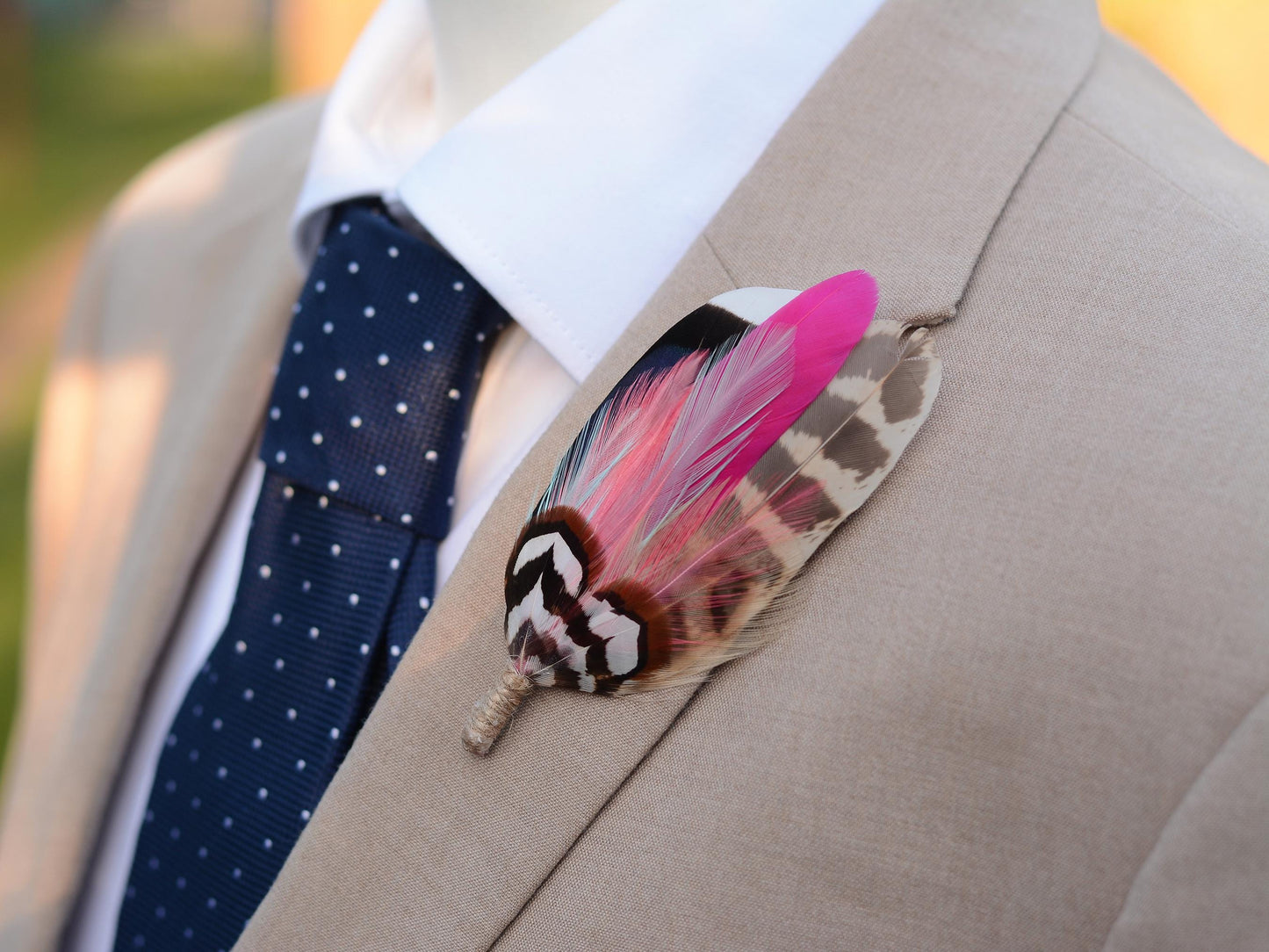 Blue Duck and Pheasant Feather Lapel Pin with a Flash of Pink | Pheasant Feather Boutonniere | Feather Brooch | Feather Hat Pin