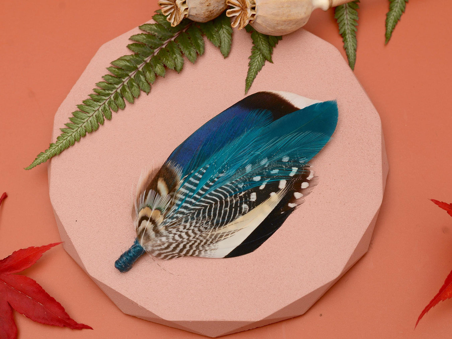 Blue and Teal Duck Feather Lapel Pin | Duck Feather Boutonniere | Pheasant Feather Brooch | Feather Hat Pin