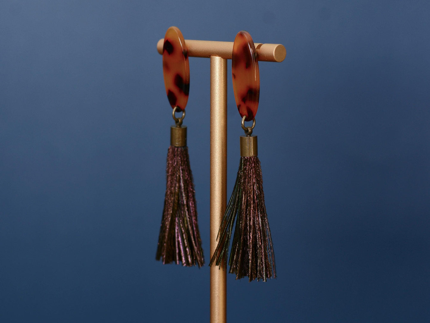 Tortoiseshell Acetate and Shimmering Green Peacock Feather Tassel Earrings No.2 | Festival Earrings | Feather Jewellery | Long Earrings