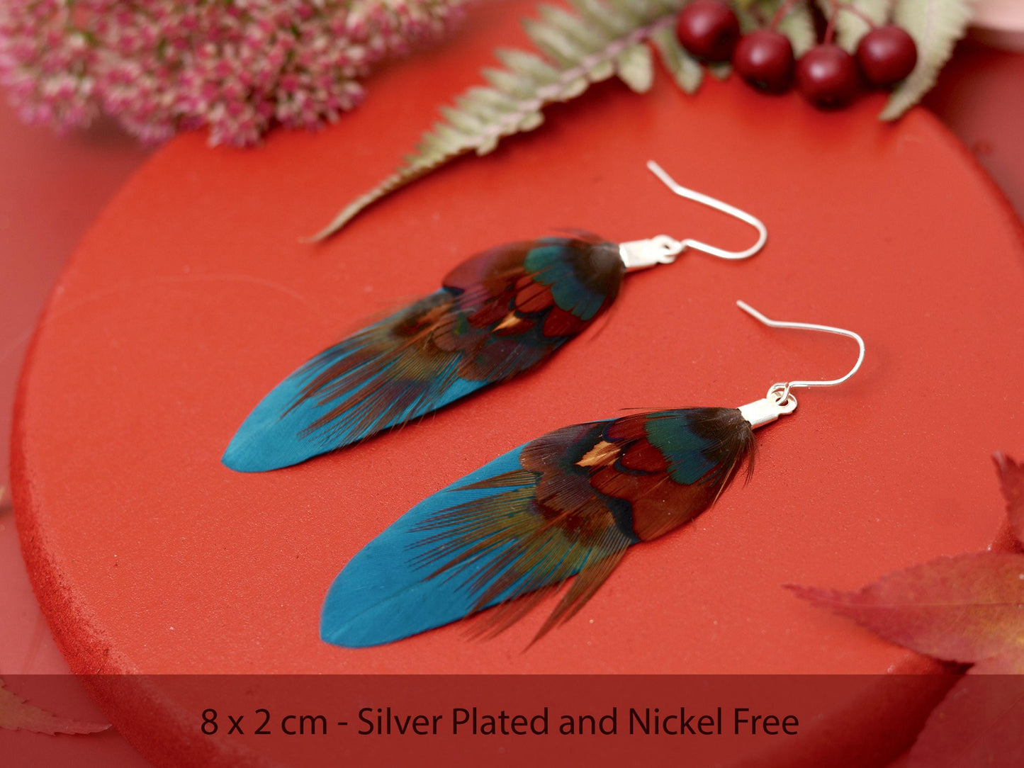 Teal and Copper Pheasant Feather Earrings | Festival Earrings | Feather Jewellery | Festival Jewellery | Drop Earrings
