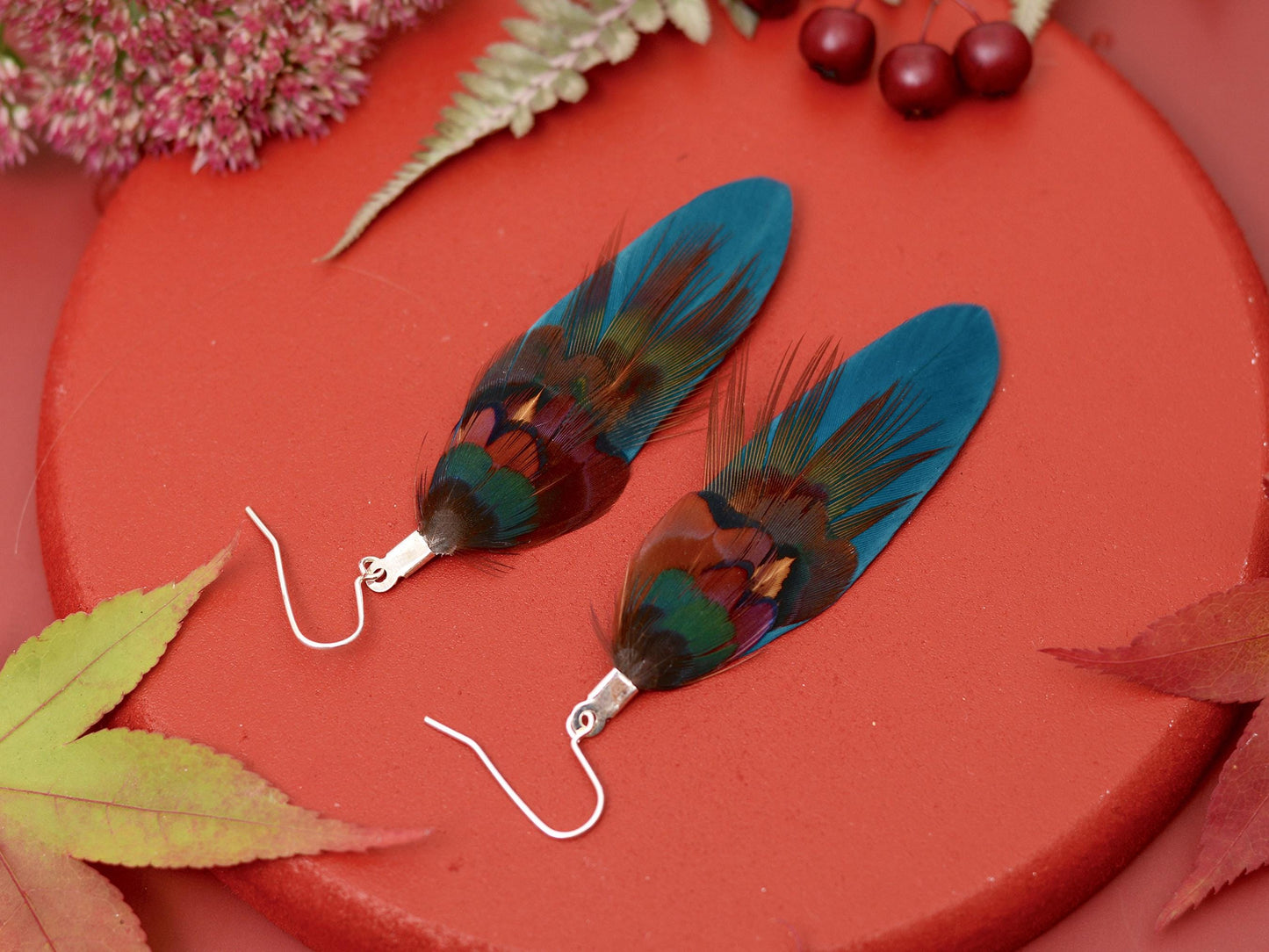 Teal and Copper Pheasant Feather Earrings | Festival Earrings | Feather Jewellery | Festival Jewellery | Drop Earrings