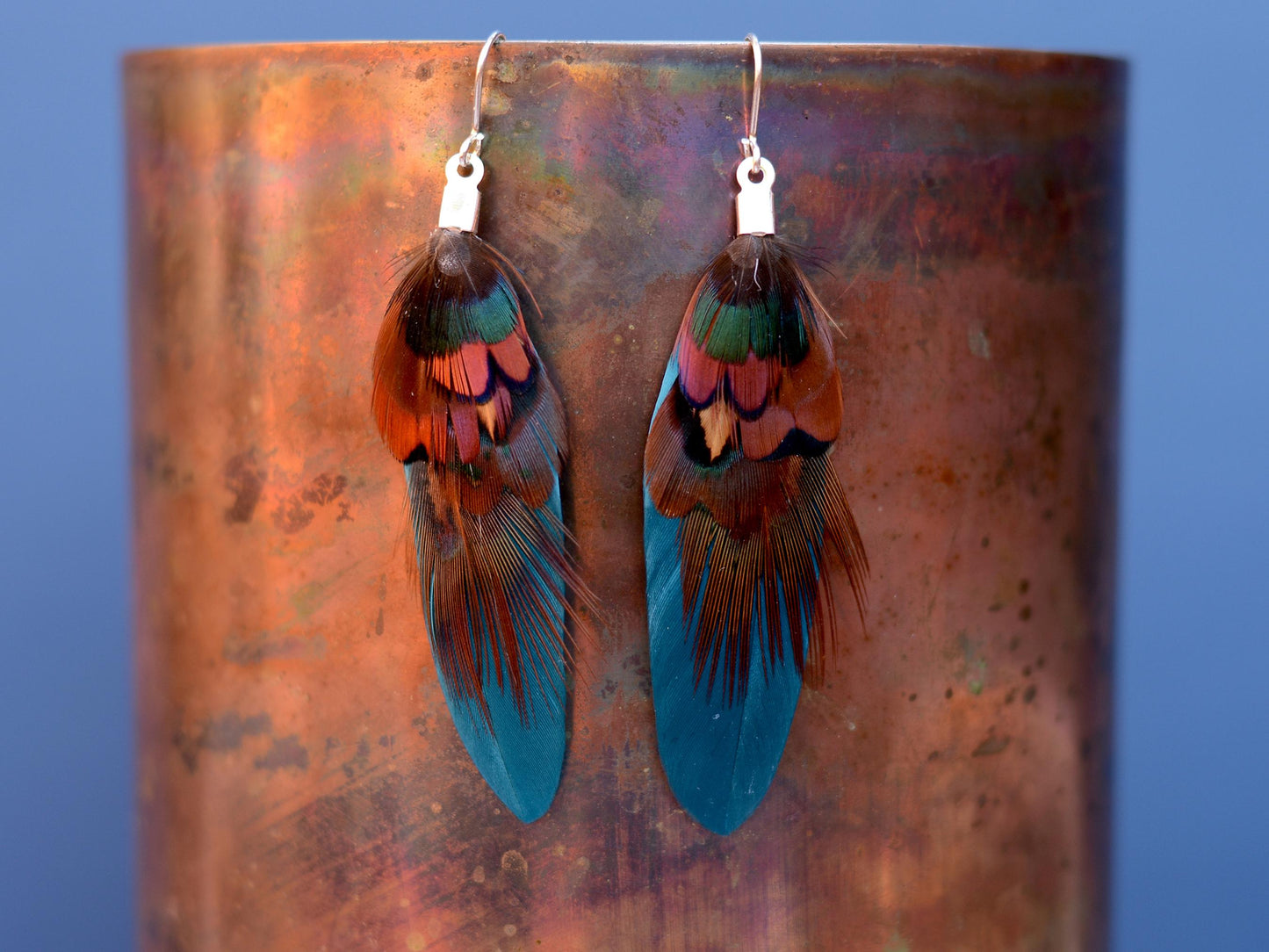 Teal and Copper Pheasant Feather Earrings | Festival Earrings | Feather Jewellery | Festival Jewellery | Drop Earrings