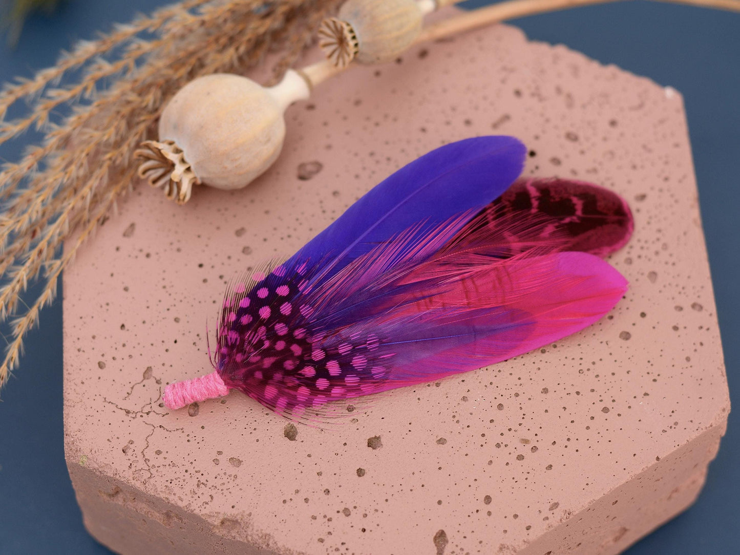 Shades of Pink and Purple Feather Boutonniere | Pheasant Feather Hat Pin | Feather Brooch
