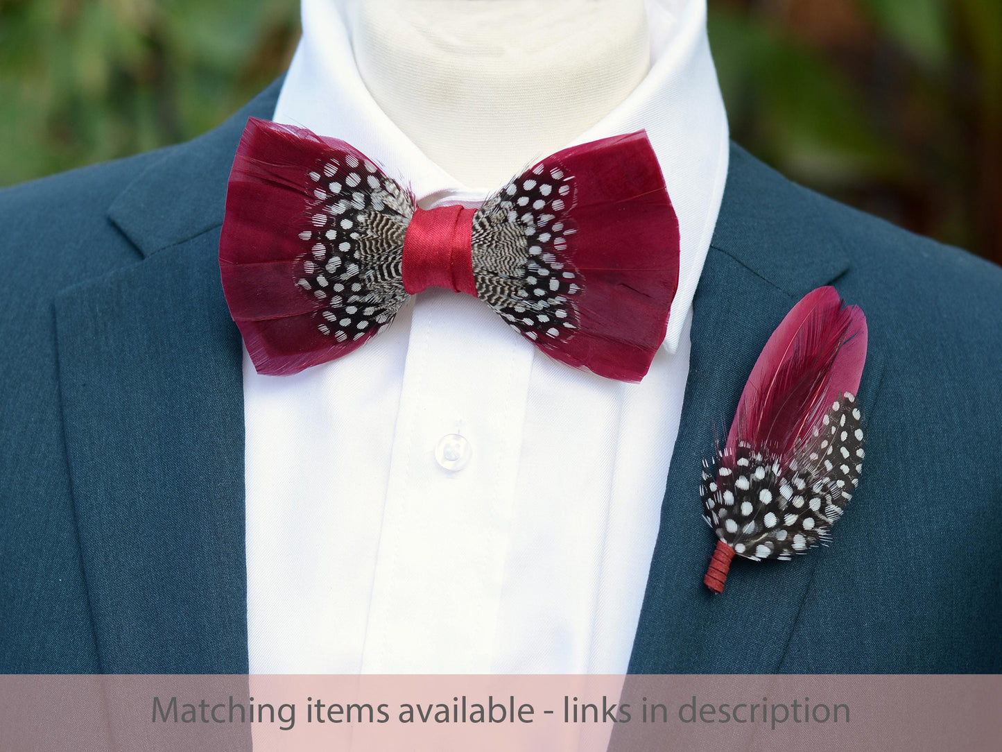 Feather Bow Tie in Light Burgundy and Polka Dot | Grooms Outfit | Feather Neck Tie | Mens Gift | Black Tie | Wedding