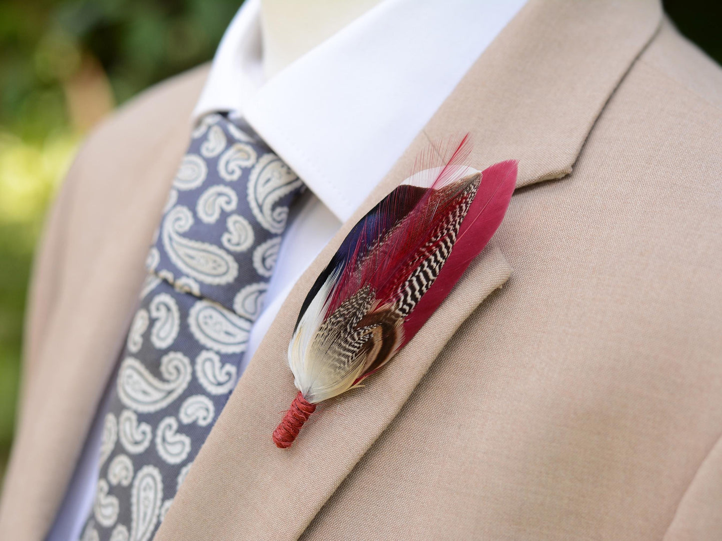 Burgundy and Navy Blue Duck Feather Lapel Pin | Duck Feather Boutonniere | Pheasant Feather Brooch | Feather Hat Pin
