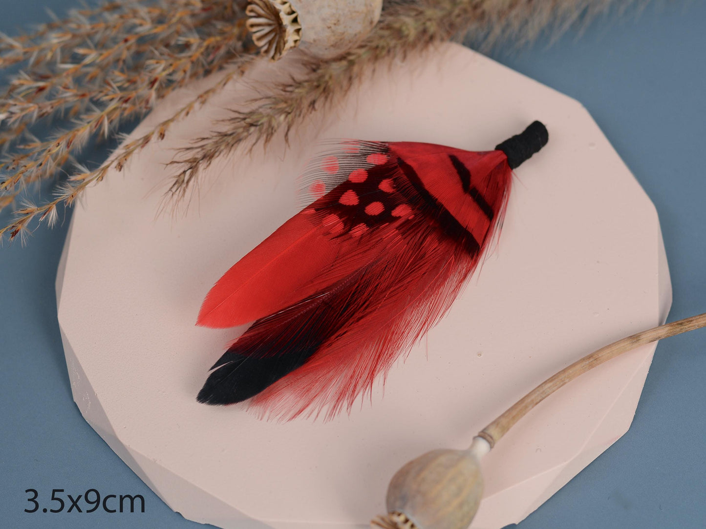 Black and Red Feather Lapel Pin | Duck Feather Boutonniere | Pheasant Feather Brooch | Feather Hat Pin