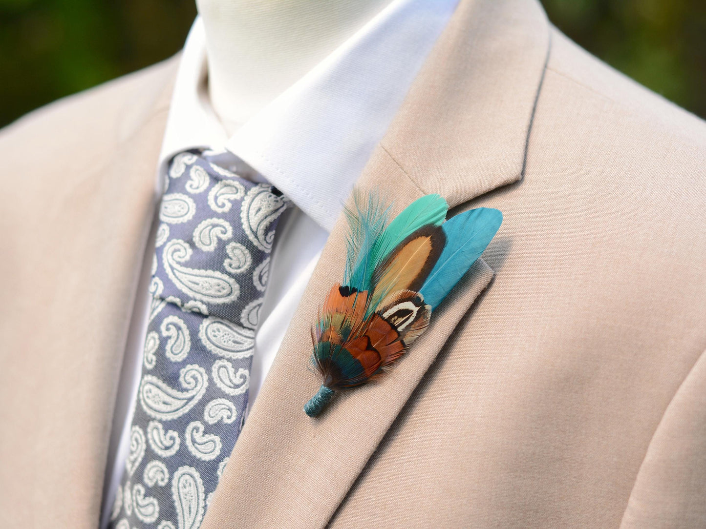 Teal and Copper Pheasant Feather Lapel Pin | Pheasant Feather Boutonniere | Pheasant Feather Brooch