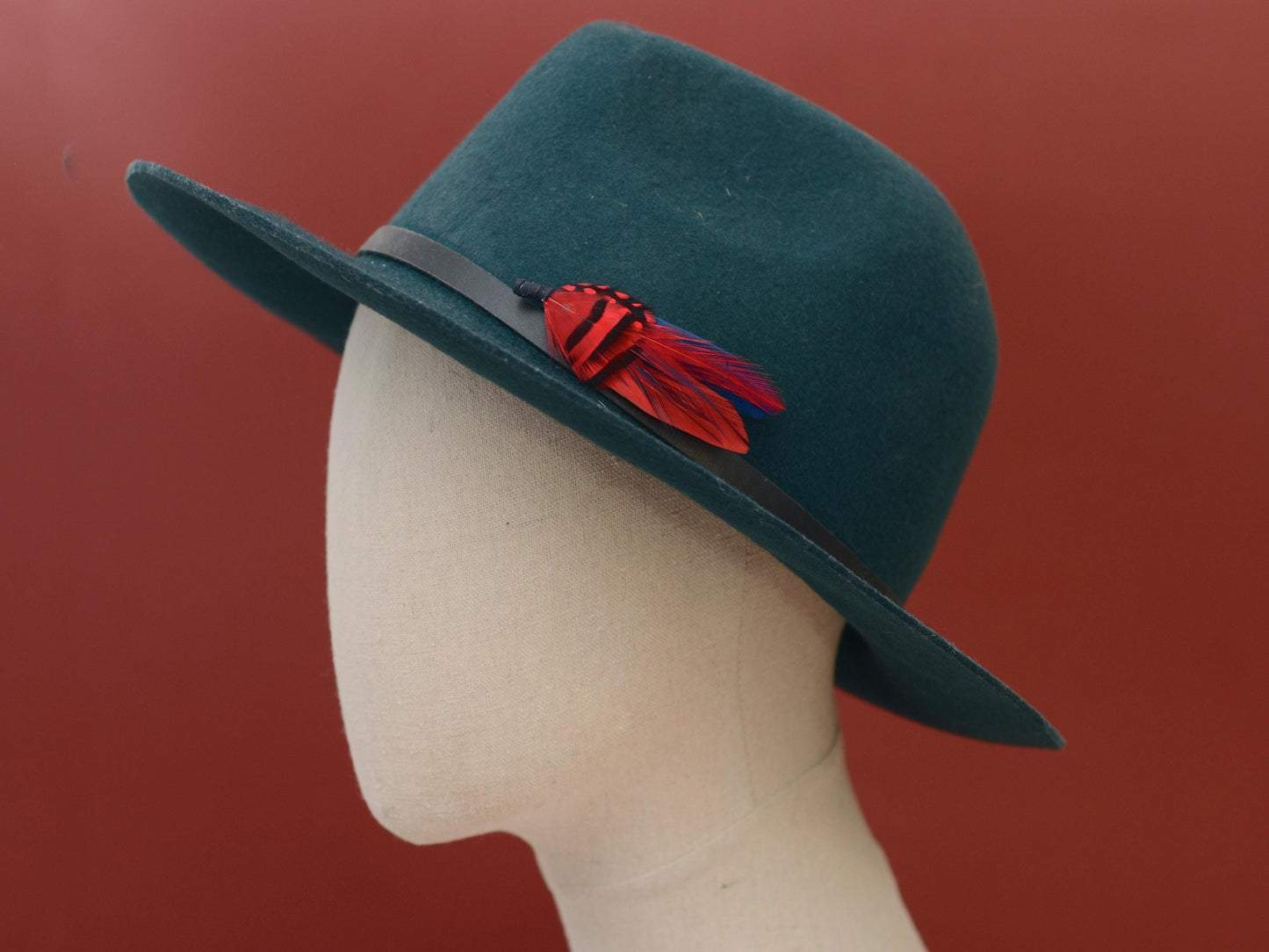 Navy Blue and Red Feather Boutonniere | Duck Feather Pin | Feather Hat Pin