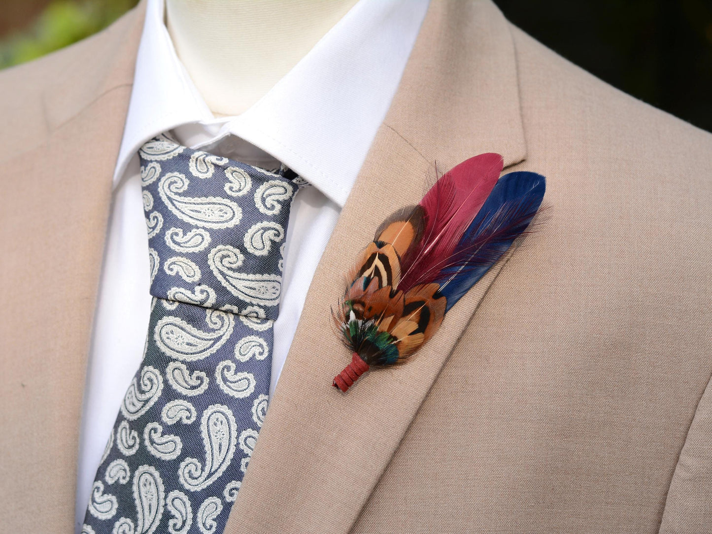 Navy and Burgundy Feather Boutonniere / Hat Pin | Duck Feather Boutonniere | Pheasant Feather Hat Pin