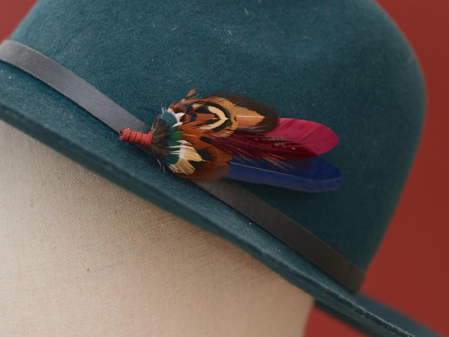 Navy and Burgundy Feather Boutonniere / Hat Pin | Duck Feather Boutonniere | Pheasant Feather Hat Pin