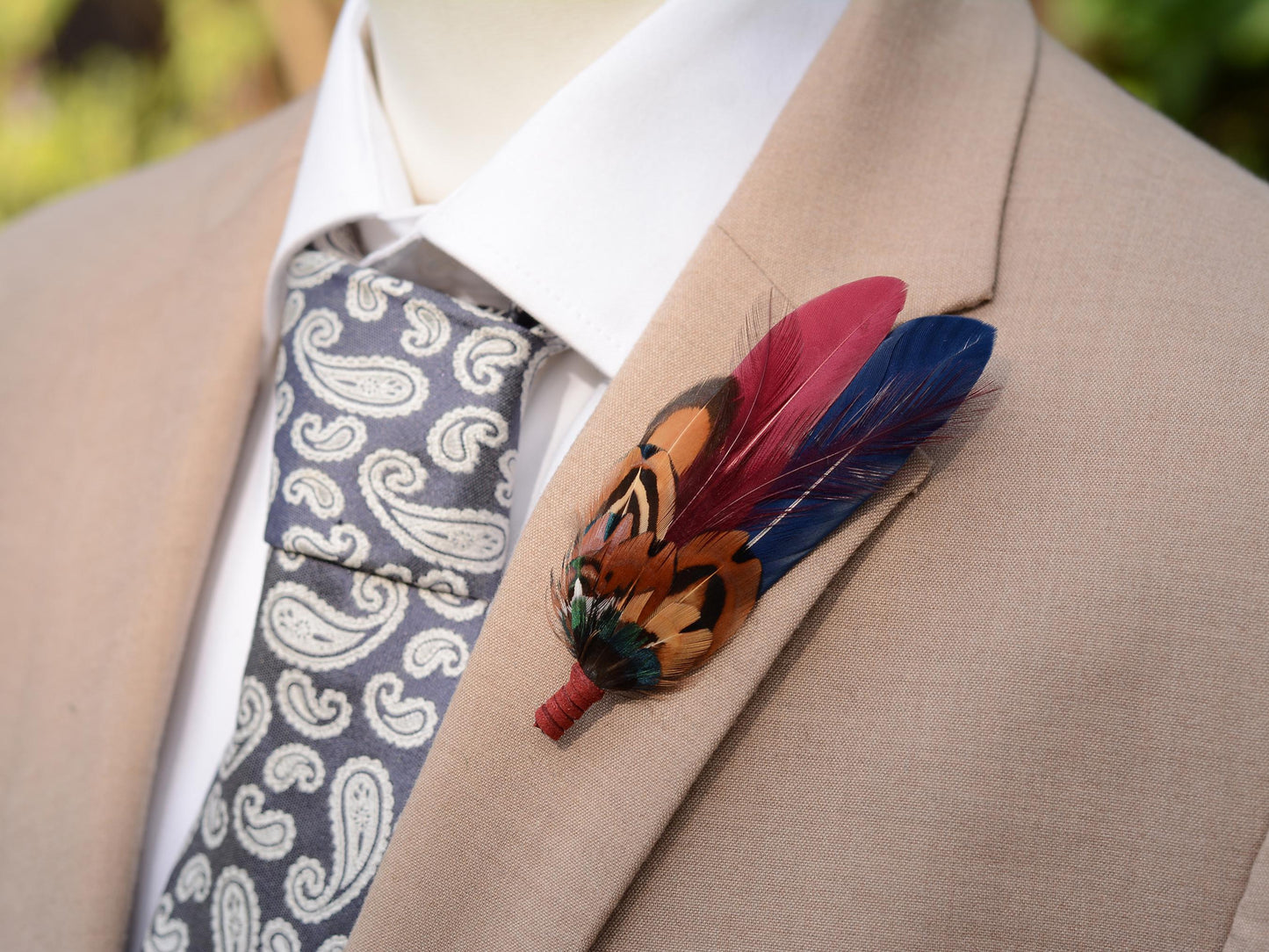Navy and Burgundy Feather Boutonniere / Hat Pin | Duck Feather Boutonniere | Pheasant Feather Hat Pin