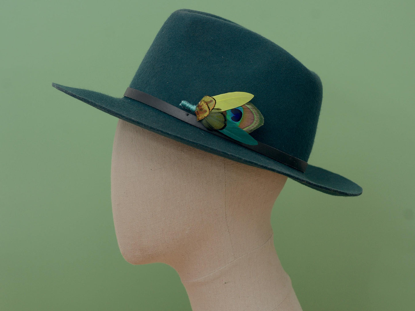 Teal and Peacock and Pheasant Feather Boutonniere Pin | Peacock Feather Brooch