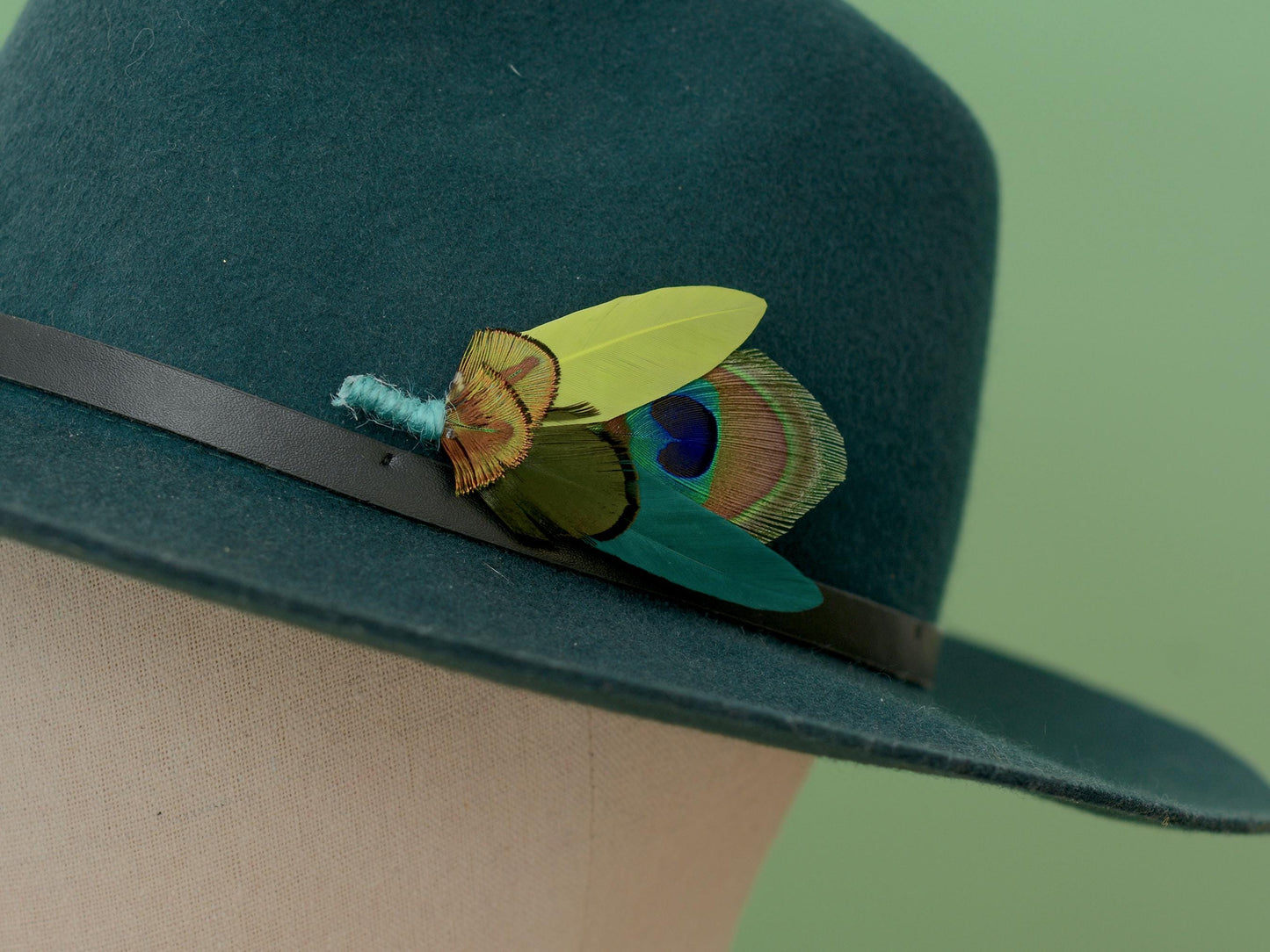 Teal and Peacock and Pheasant Feather Boutonniere Pin | Peacock Feather Brooch