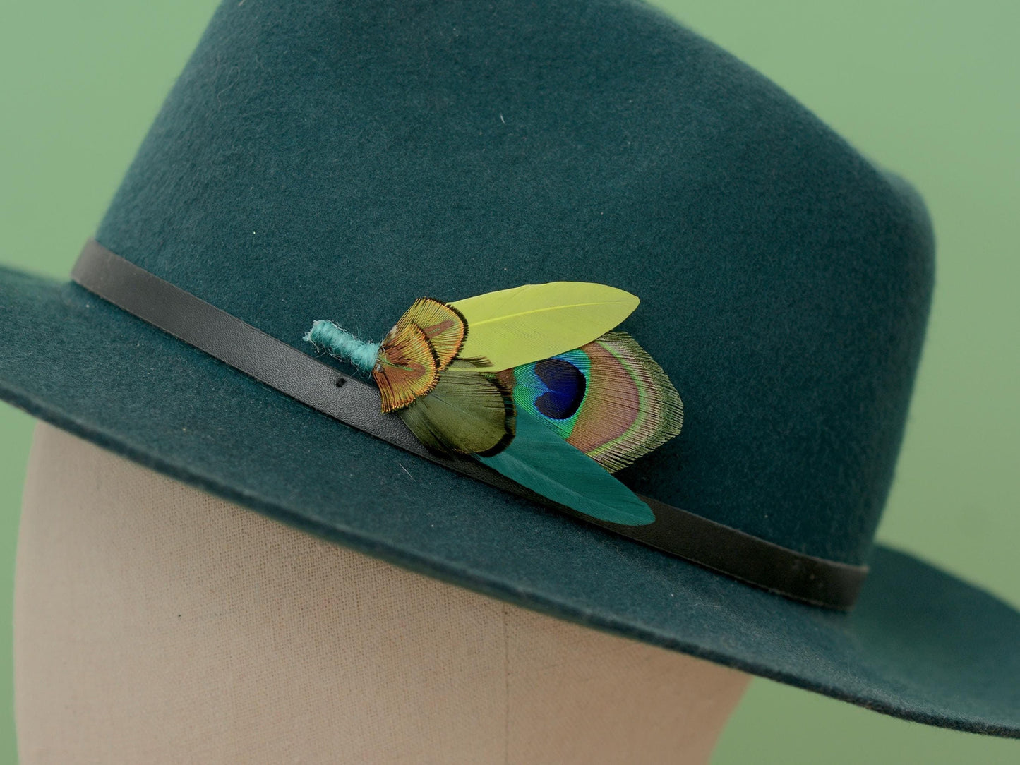 Teal and Peacock and Pheasant Feather Boutonniere Pin | Peacock Feather Brooch