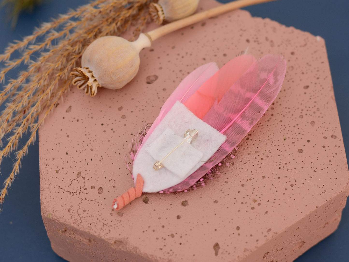 Ombre Blush Pink and Coral Feather Lapel Pin | Pheasant Feather Boutonniere | Feather Brooch | Feather Hat Pin